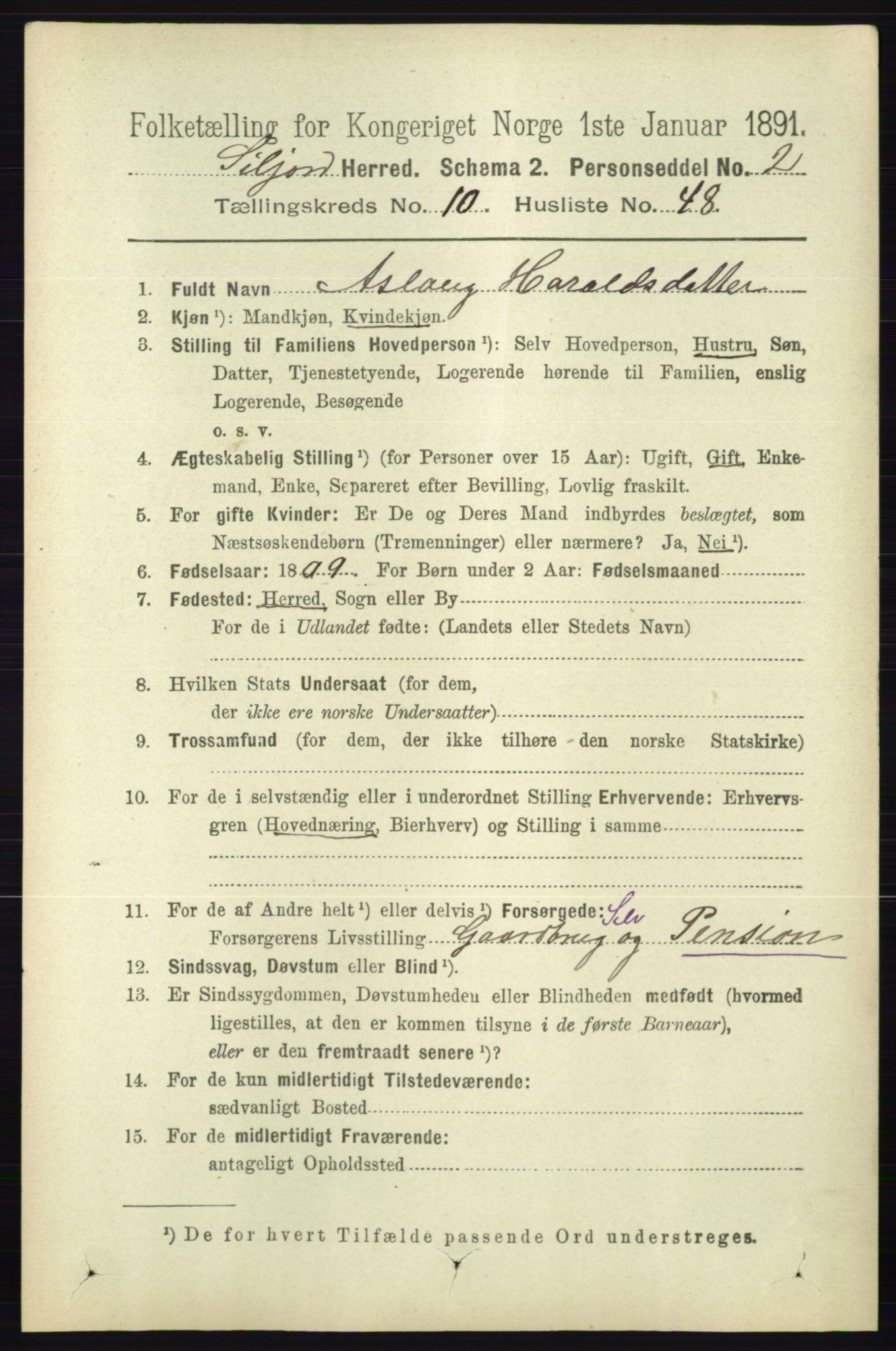 RA, 1891 census for 0828 Seljord, 1891, p. 3751