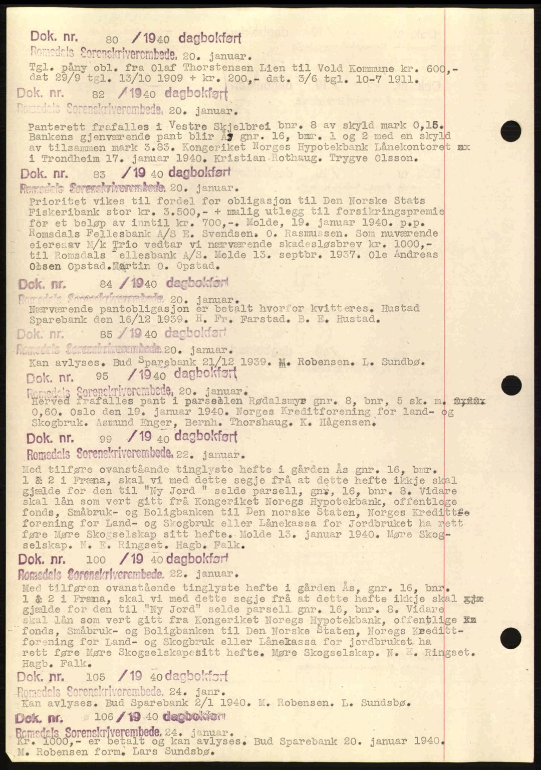 Romsdal sorenskriveri, AV/SAT-A-4149/1/2/2C: Mortgage book no. C1a, 1936-1945, Diary no: : 80/1940