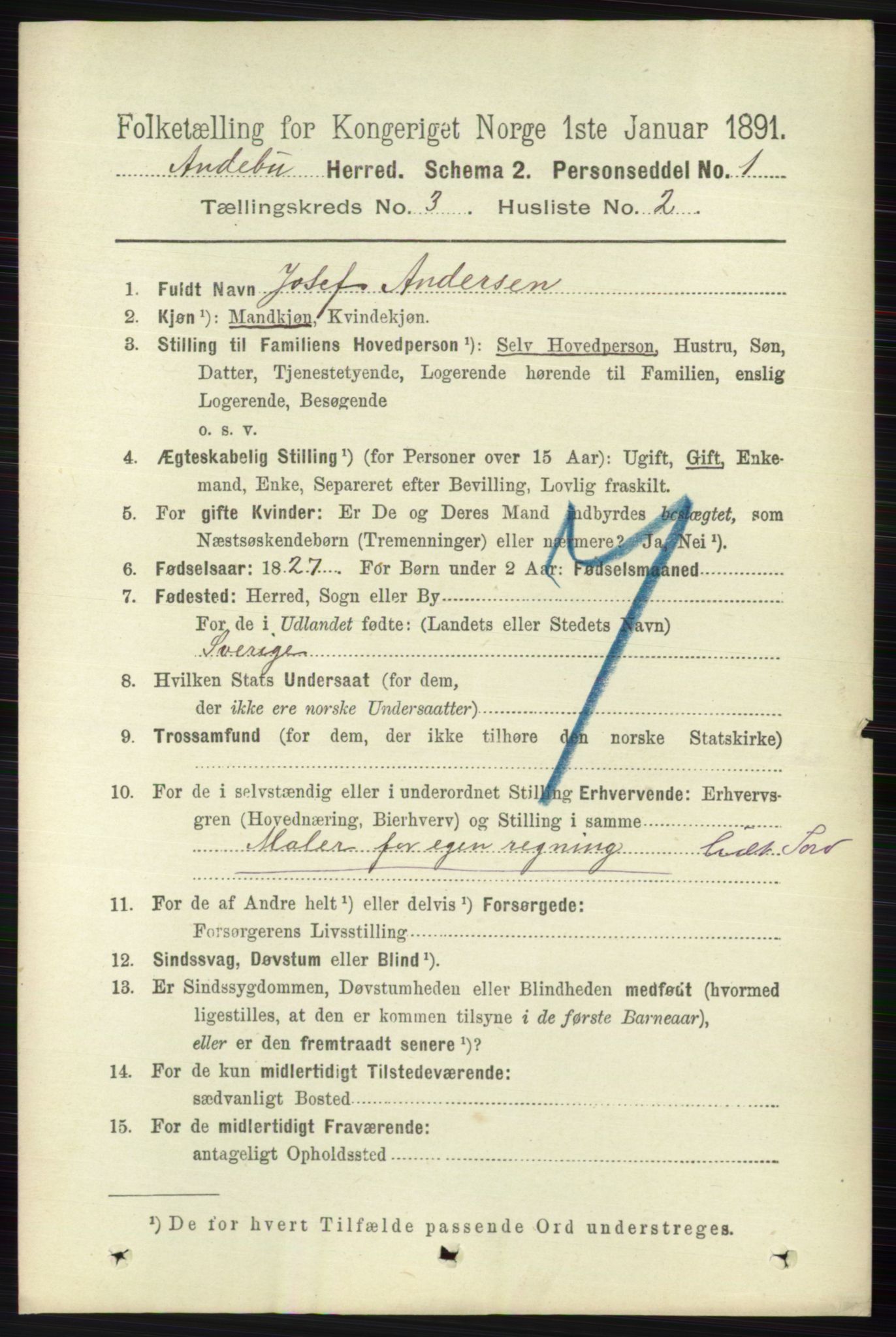 RA, 1891 census for 0719 Andebu, 1891, p. 1505