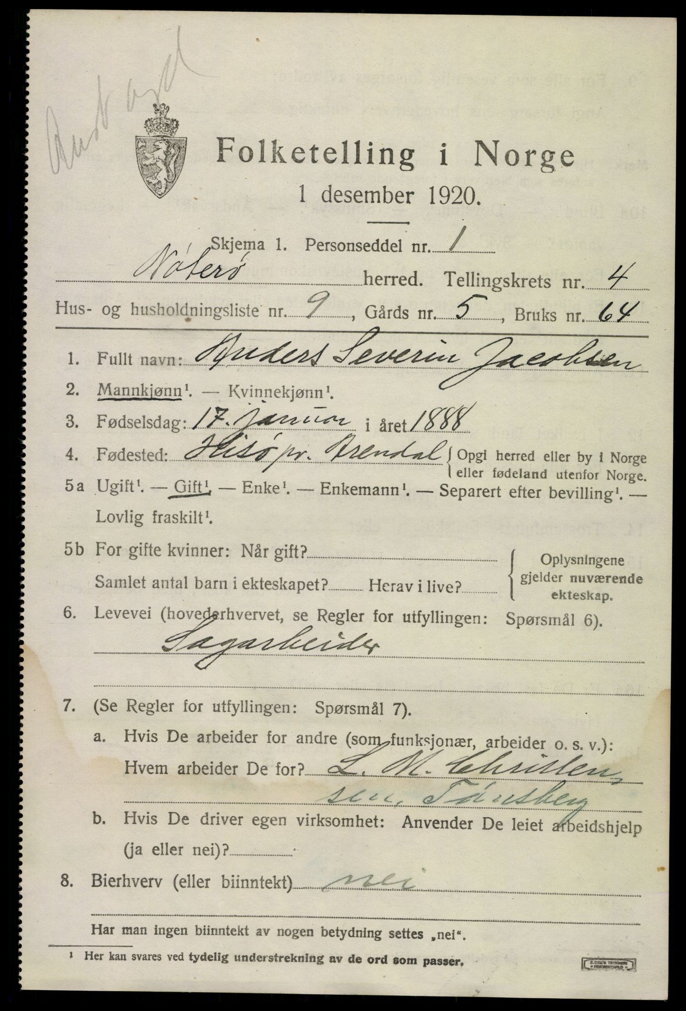 SAKO, 1920 census for Nøtterøy, 1920, p. 6759