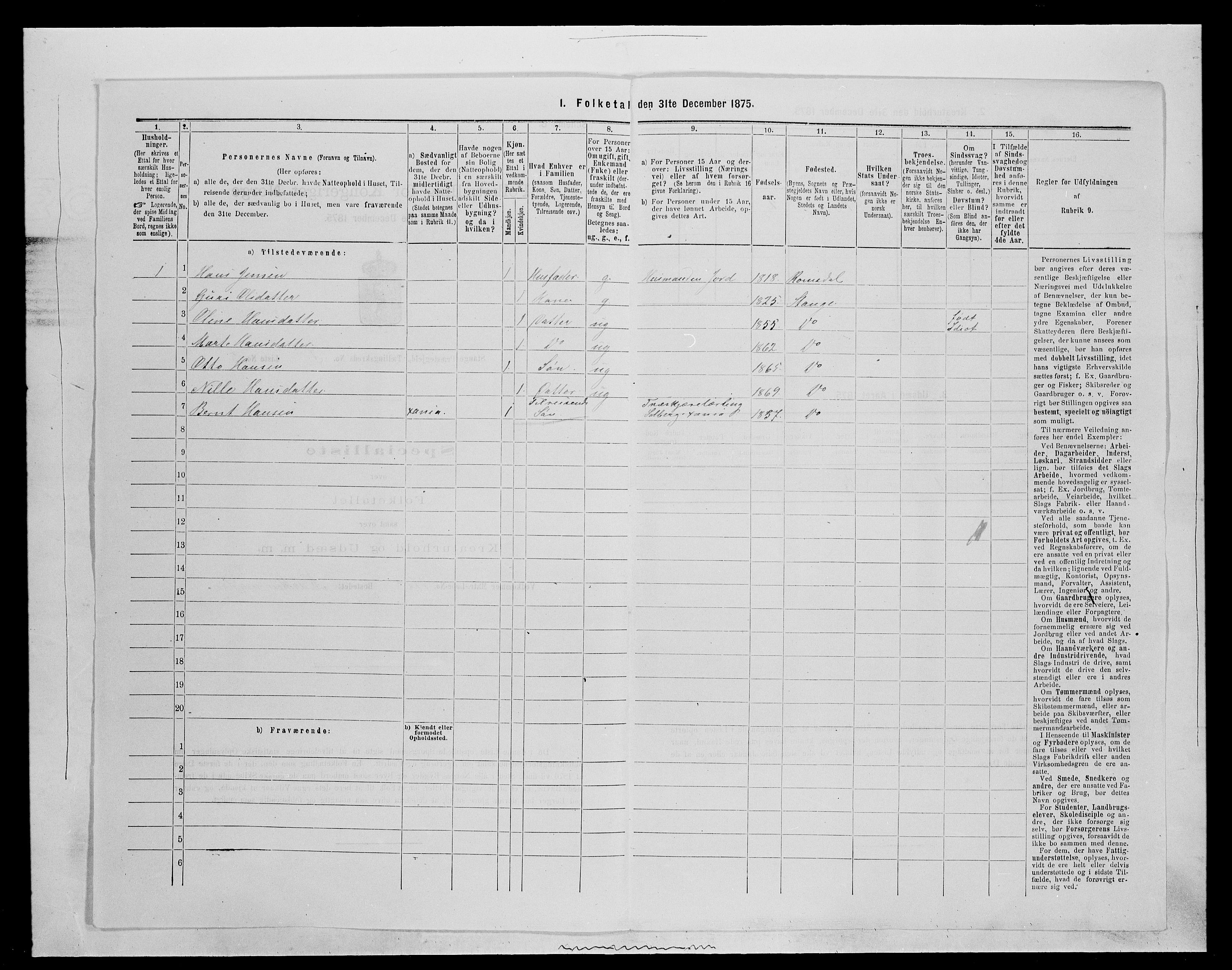 SAH, 1875 census for 0417P Stange, 1875, p. 1116