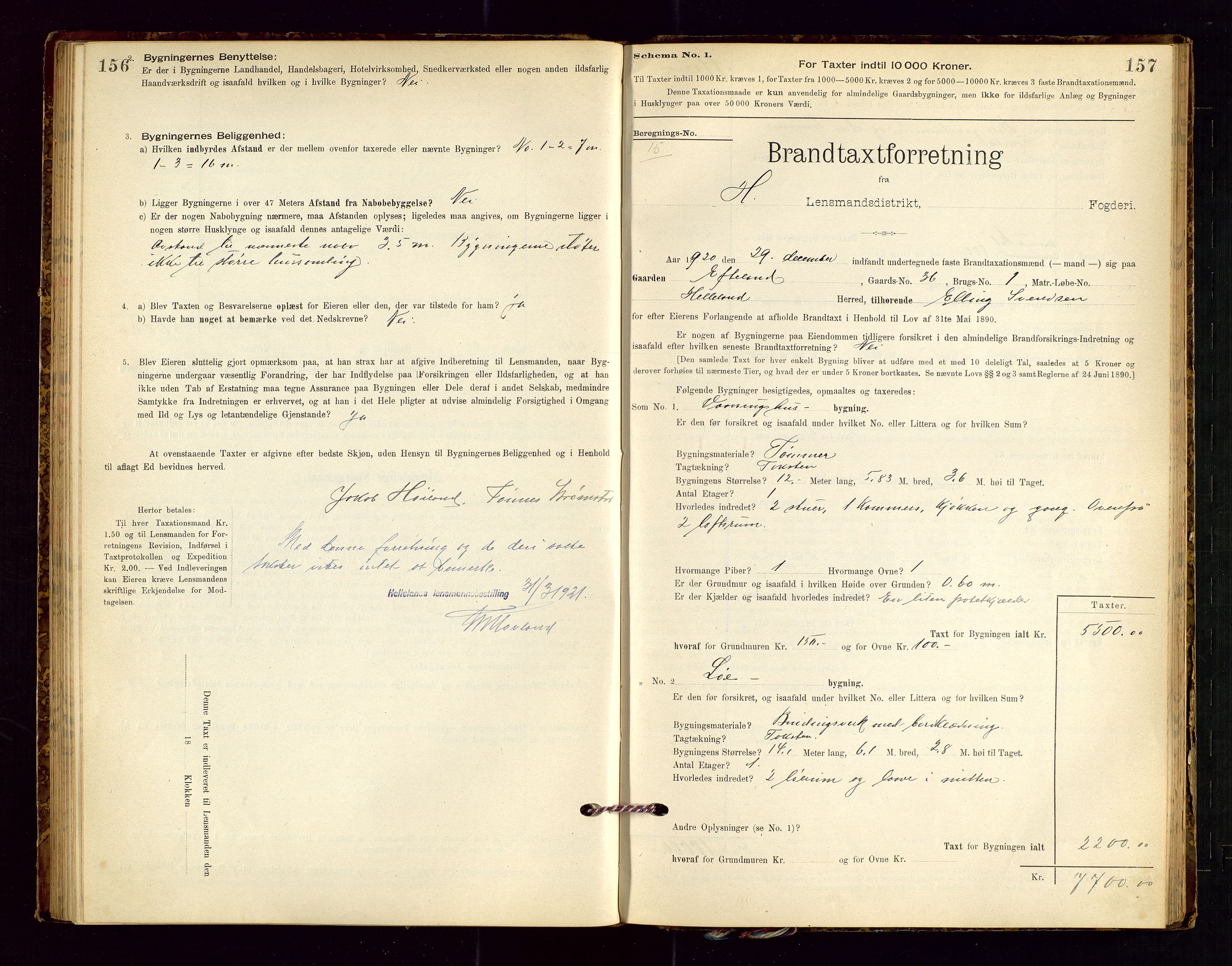 Helleland lensmannskontor, AV/SAST-A-100209/Gob/L0001: "Brandtaxationsprotokol", 1896-1919, p. 156-157