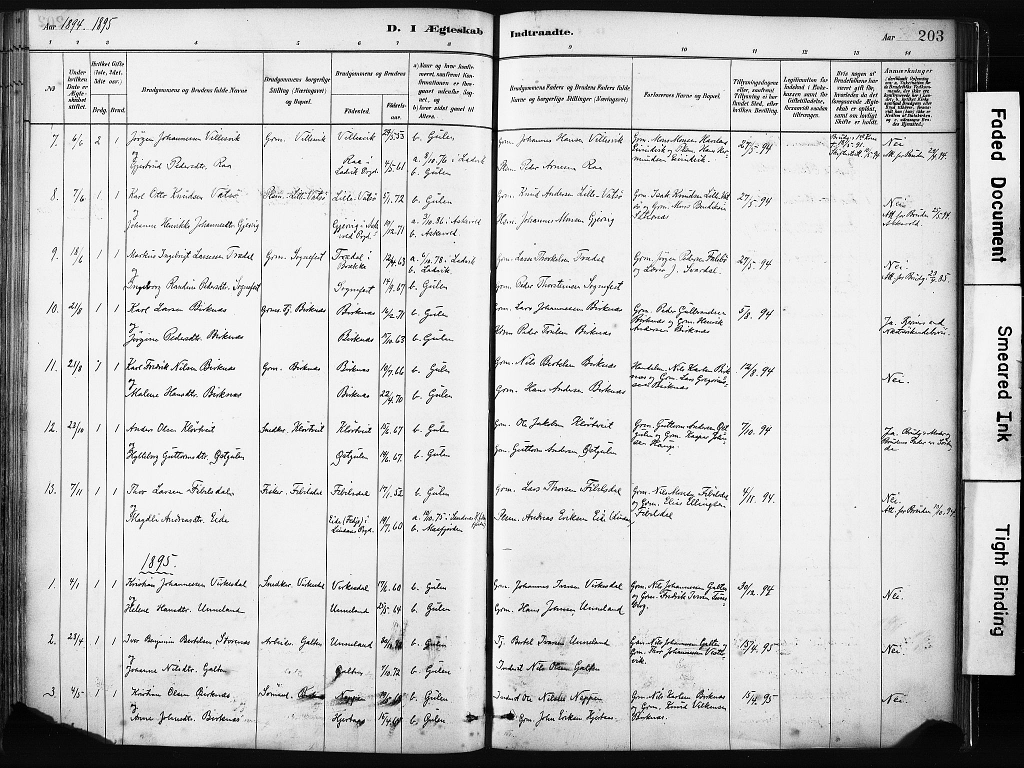 Gulen sokneprestembete, SAB/A-80201/H/Haa/Haab/L0001: Parish register (official) no. B 1, 1881-1905, p. 203