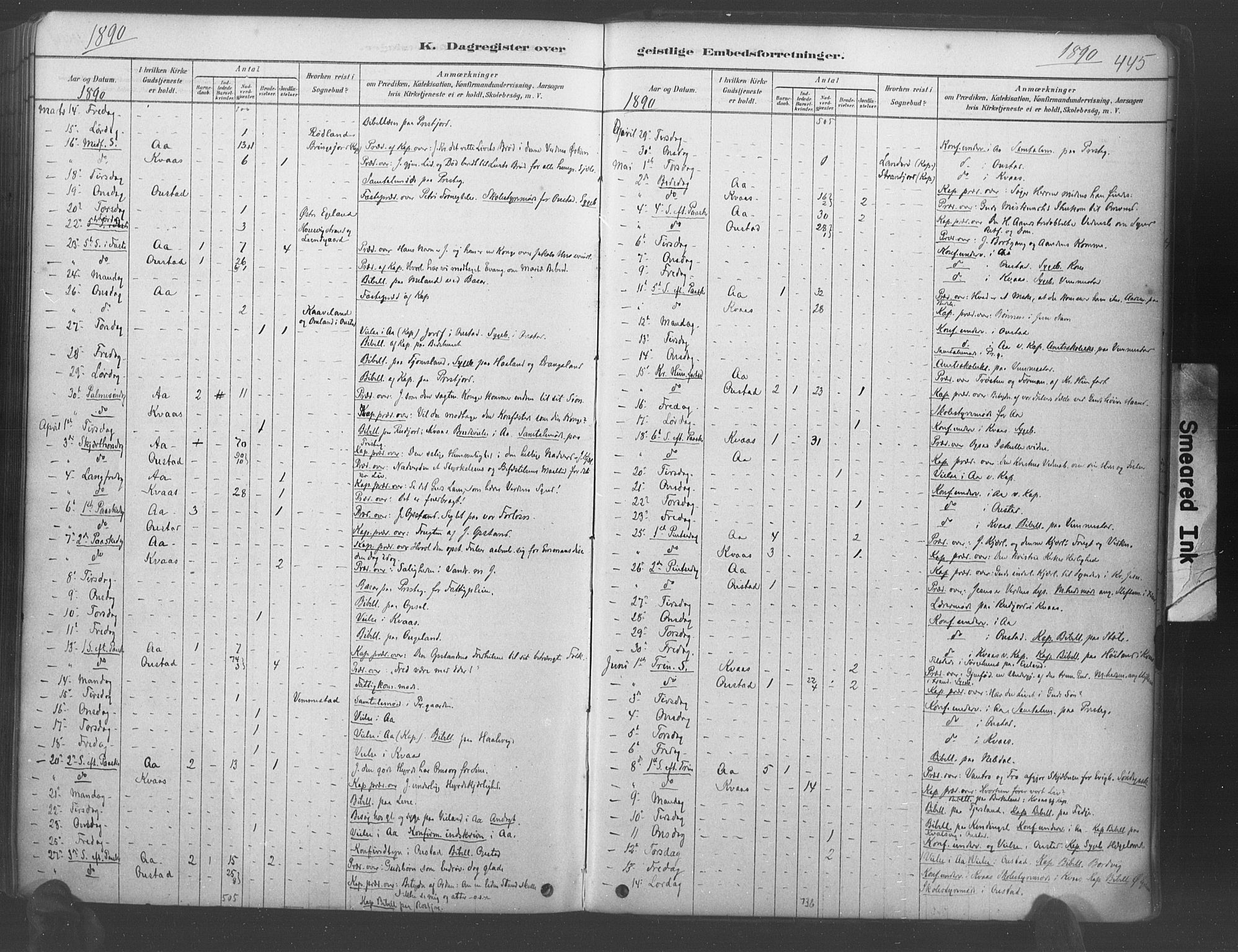 Lyngdal sokneprestkontor, AV/SAK-1111-0029/F/Fa/Fac/L0011: Parish register (official) no. A 11, 1878-1893, p. 445