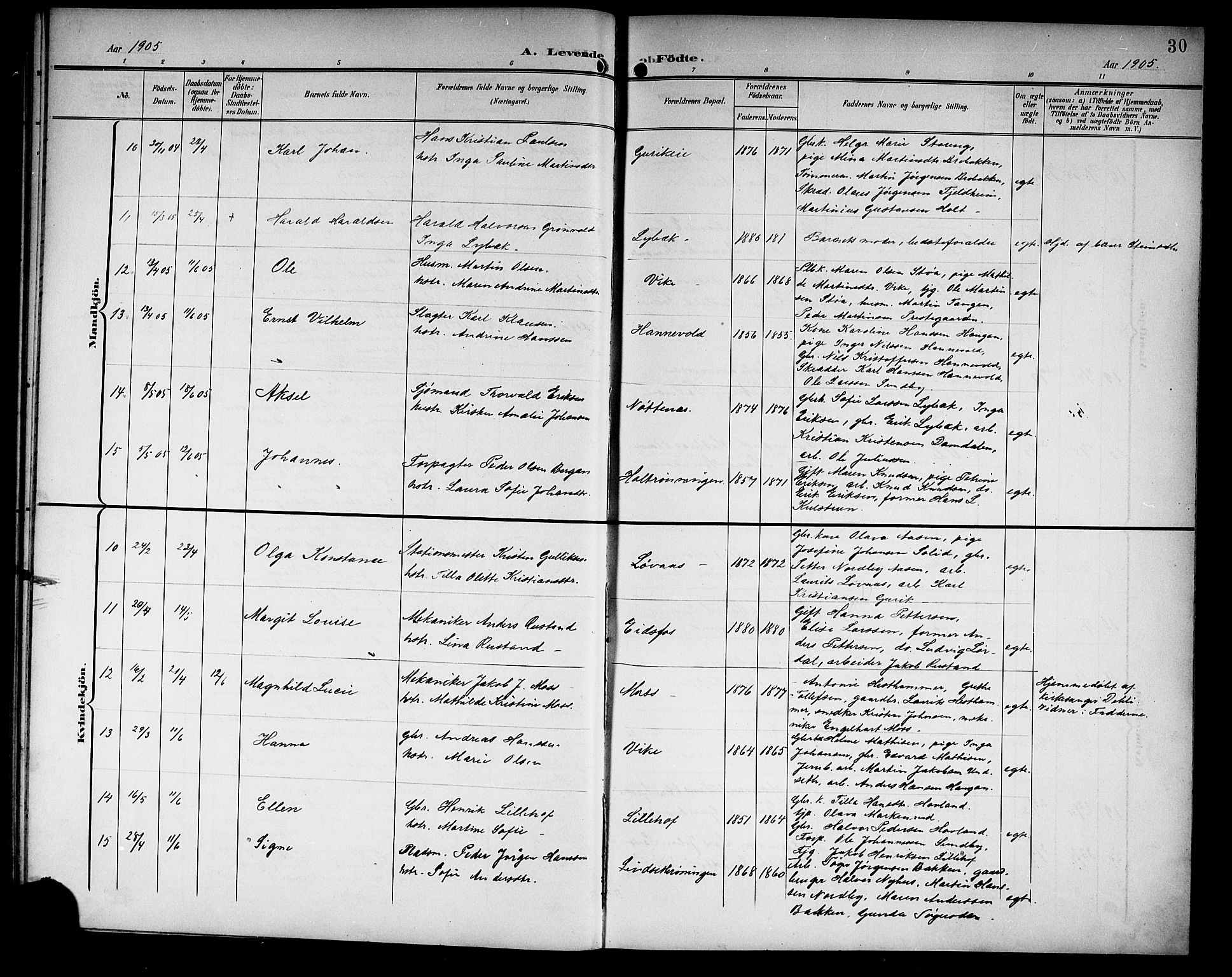 Hof kirkebøker, AV/SAKO-A-64/G/Ga/L0005: Parish register (copy) no. I 5, 1899-1922, p. 30