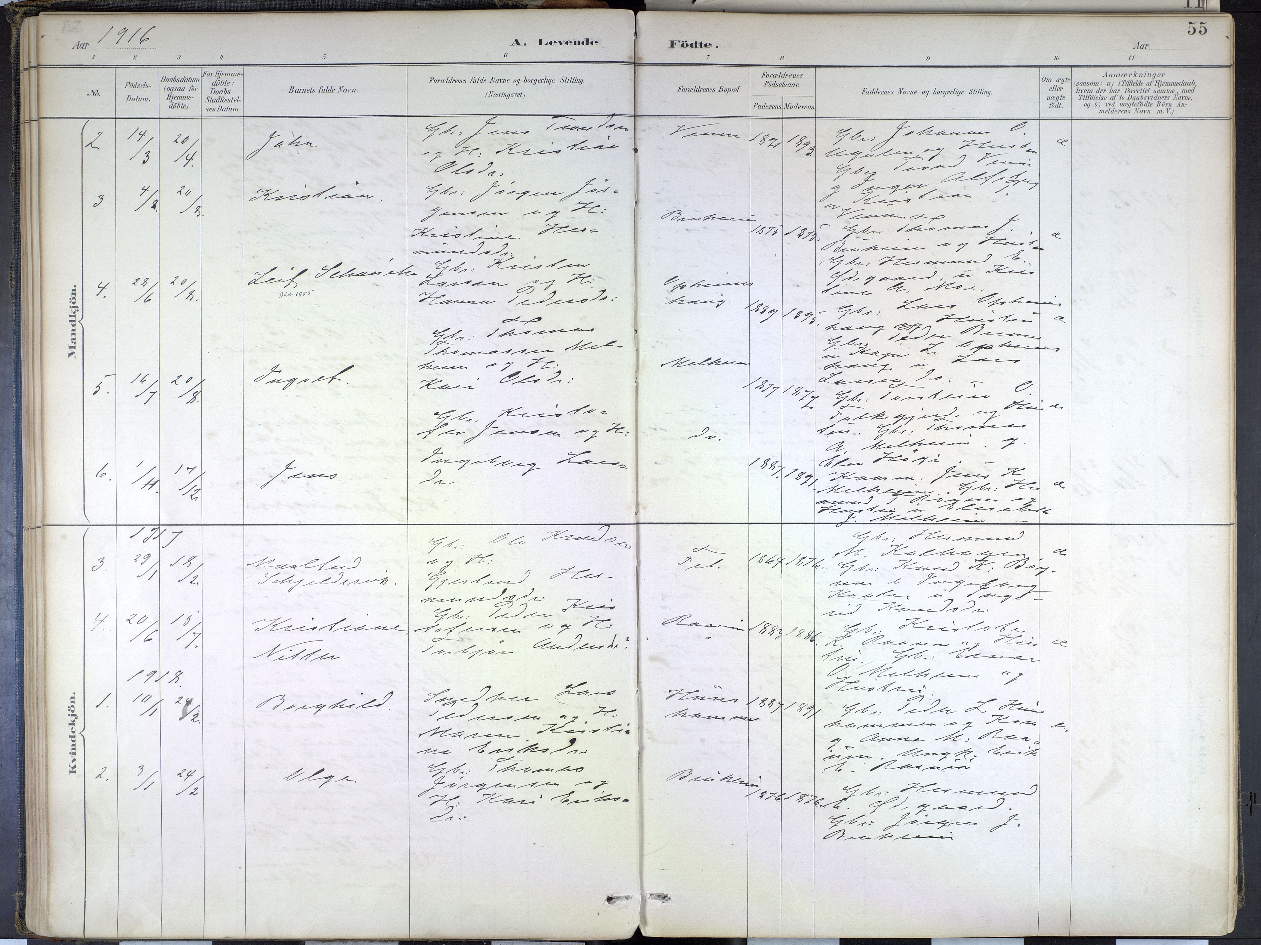 Hafslo sokneprestembete, SAB/A-80301/H/Haa/Haad/L0001: Parish register (official) no. D 1, 1886-1934, p. 55