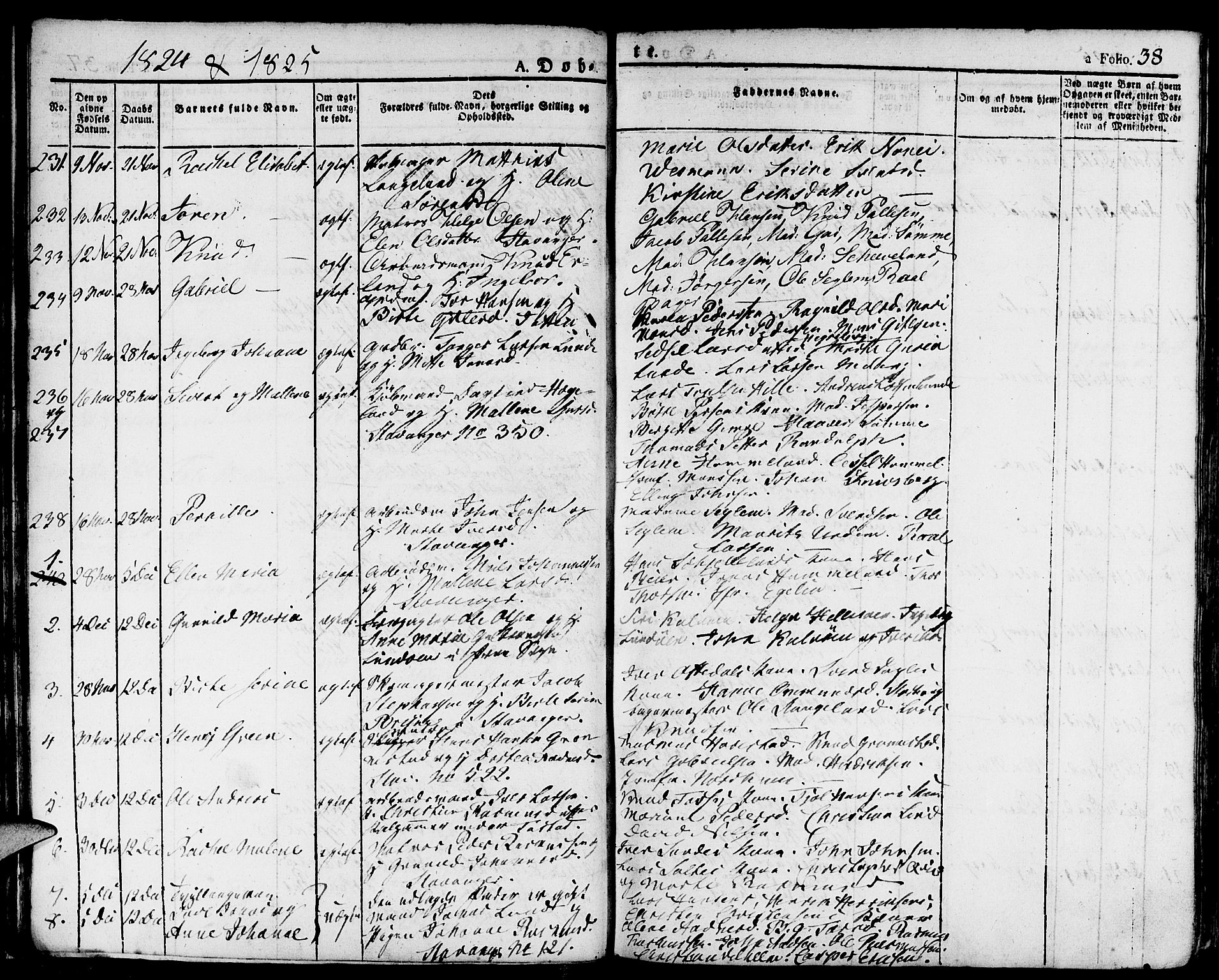 Domkirken sokneprestkontor, SAST/A-101812/001/30/30BA/L0009: Parish register (official) no. A 9, 1821-1832, p. 38