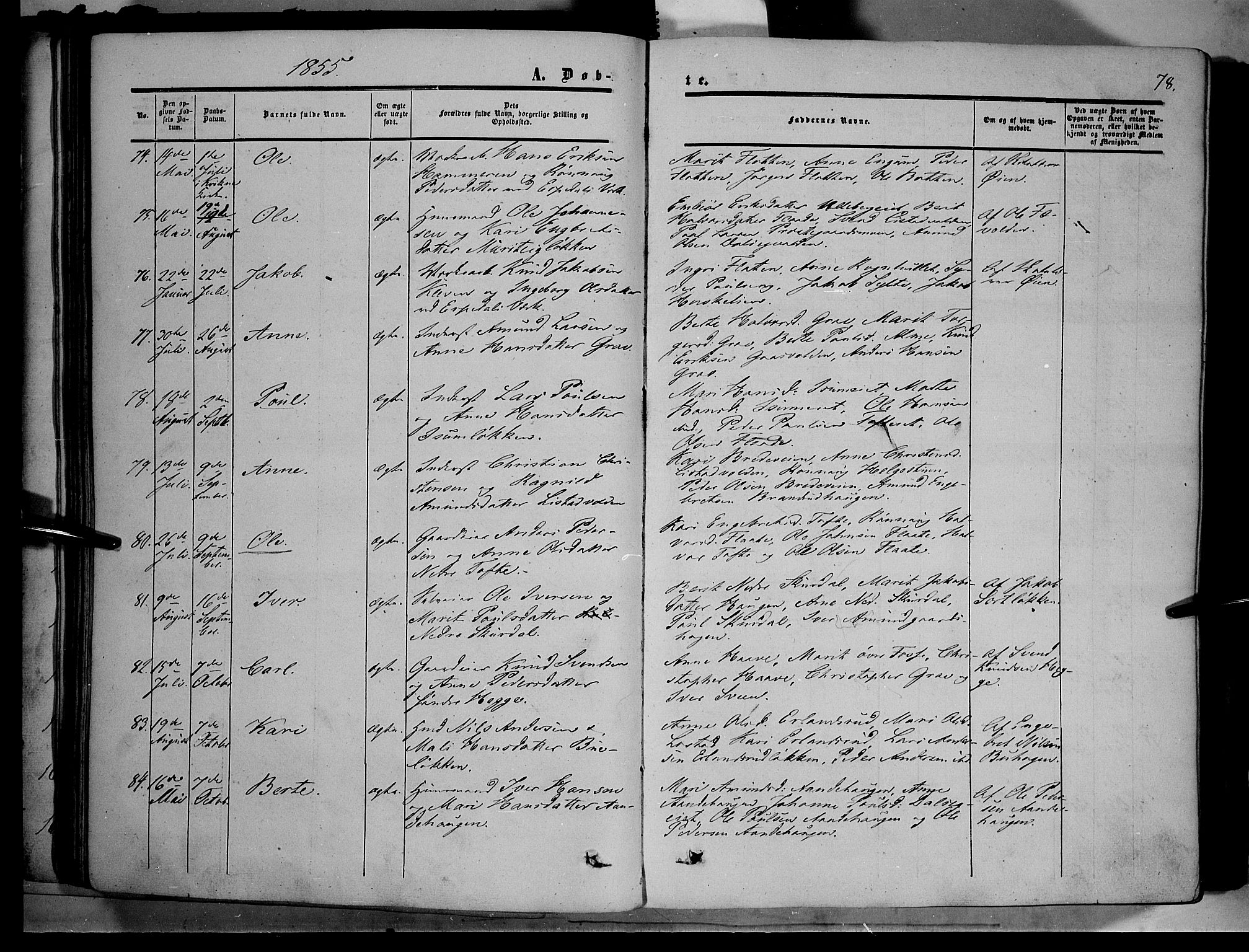 Sør-Fron prestekontor, AV/SAH-PREST-010/H/Ha/Haa/L0001: Parish register (official) no. 1, 1849-1863, p. 78