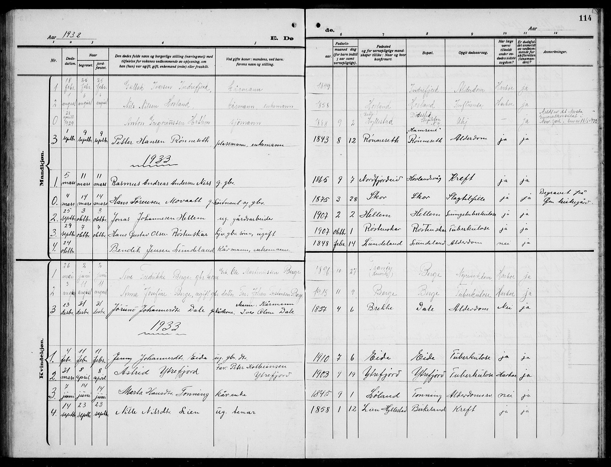 Hyllestad sokneprestembete, SAB/A-80401: Parish register (copy) no. A 4, 1926-1940, p. 114