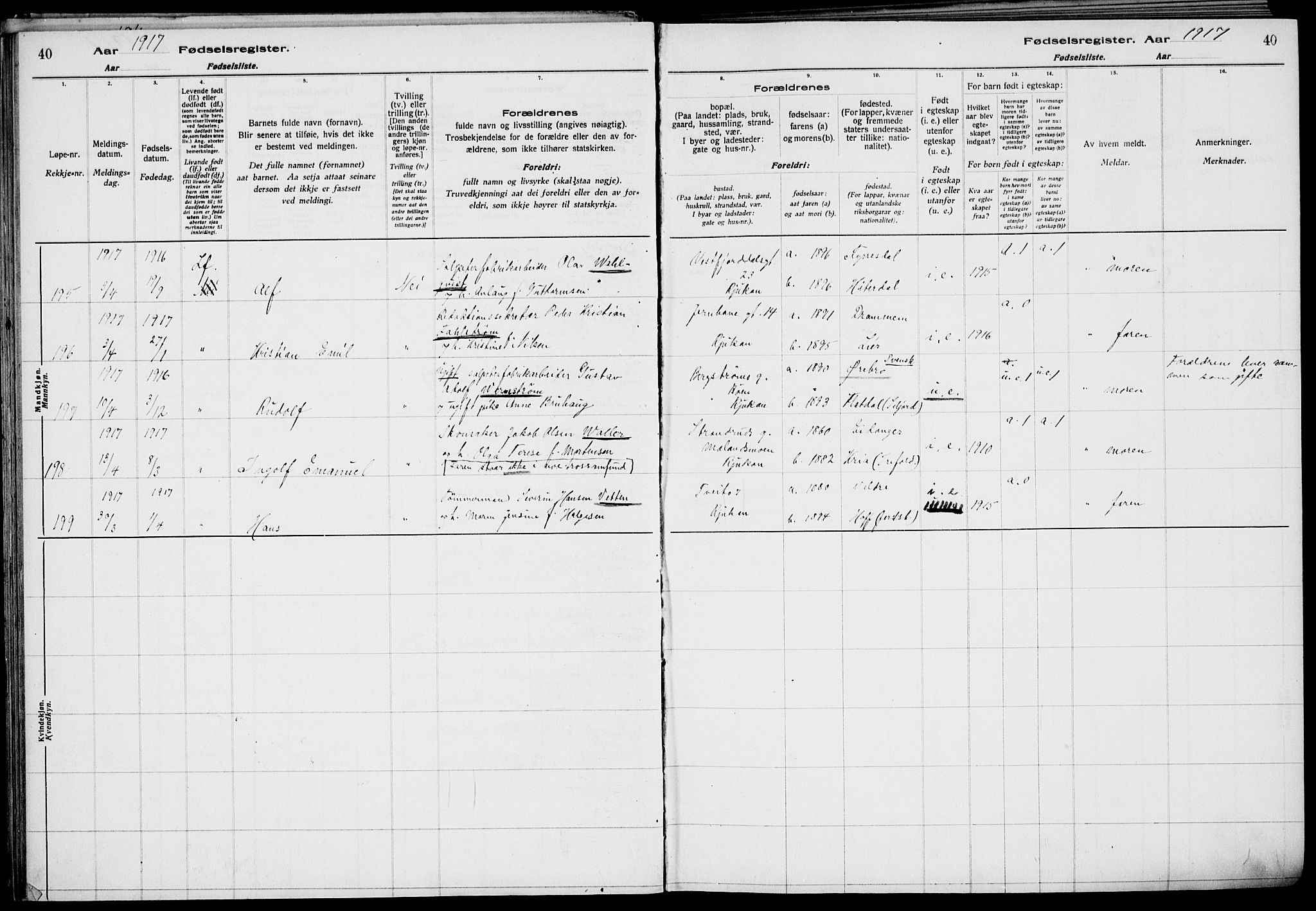 Rjukan kirkebøker, AV/SAKO-A-294/J/Ja/L0001: Birth register no. 1, 1916-1922, p. 40