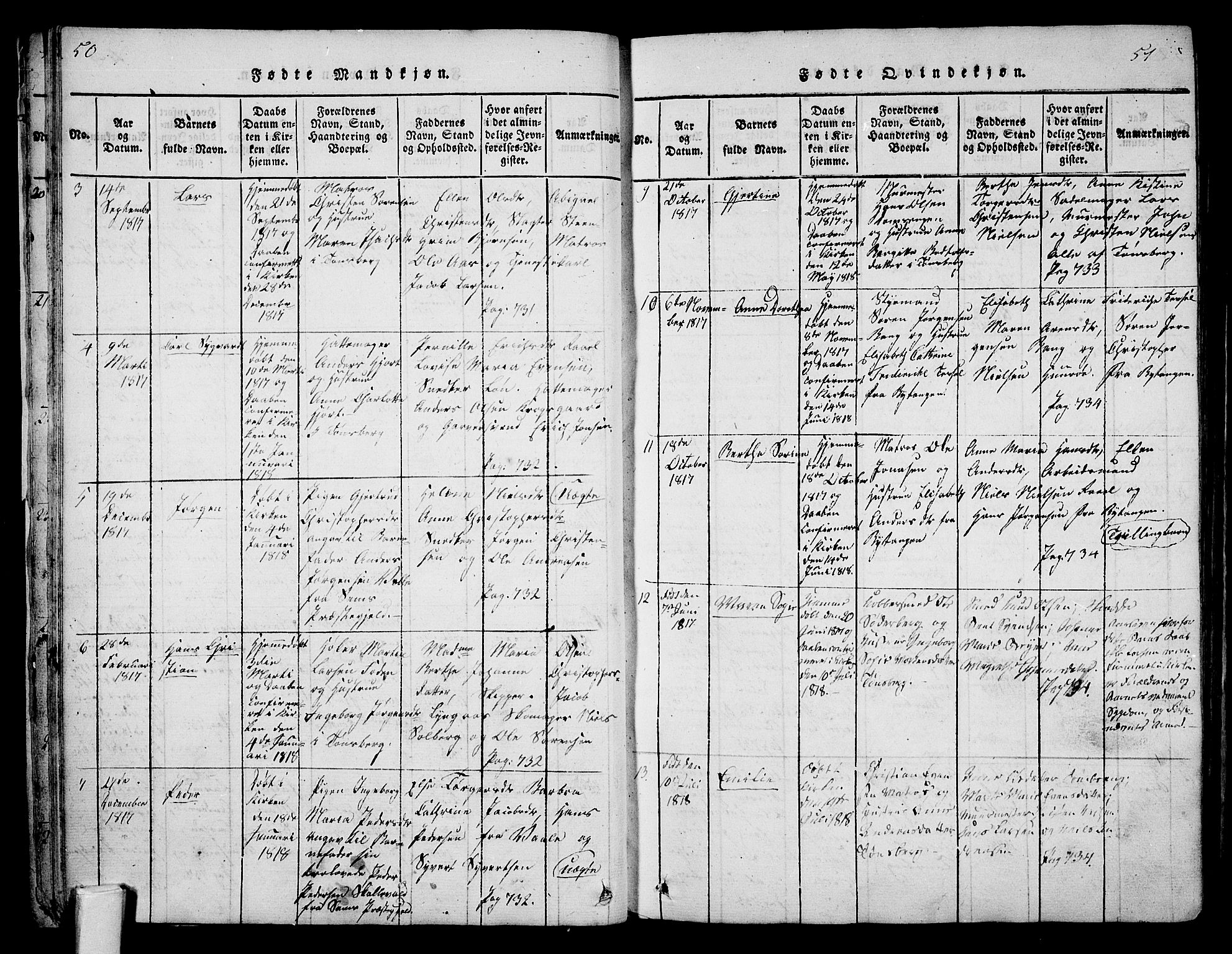 Tønsberg kirkebøker, AV/SAKO-A-330/F/Fa/L0004: Parish register (official) no. I 4, 1813-1826, p. 50-51