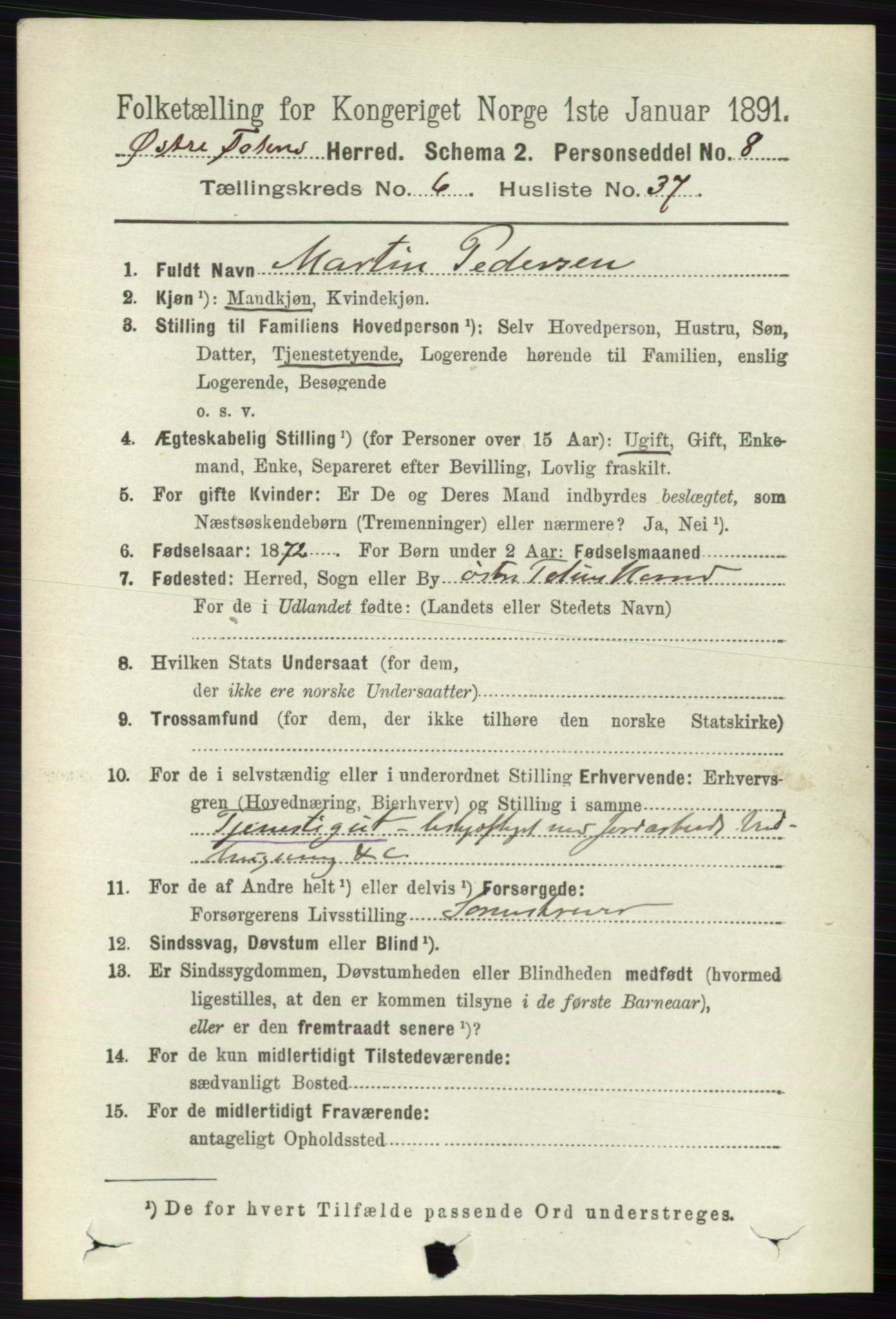 RA, 1891 census for 0528 Østre Toten, 1891, p. 3984