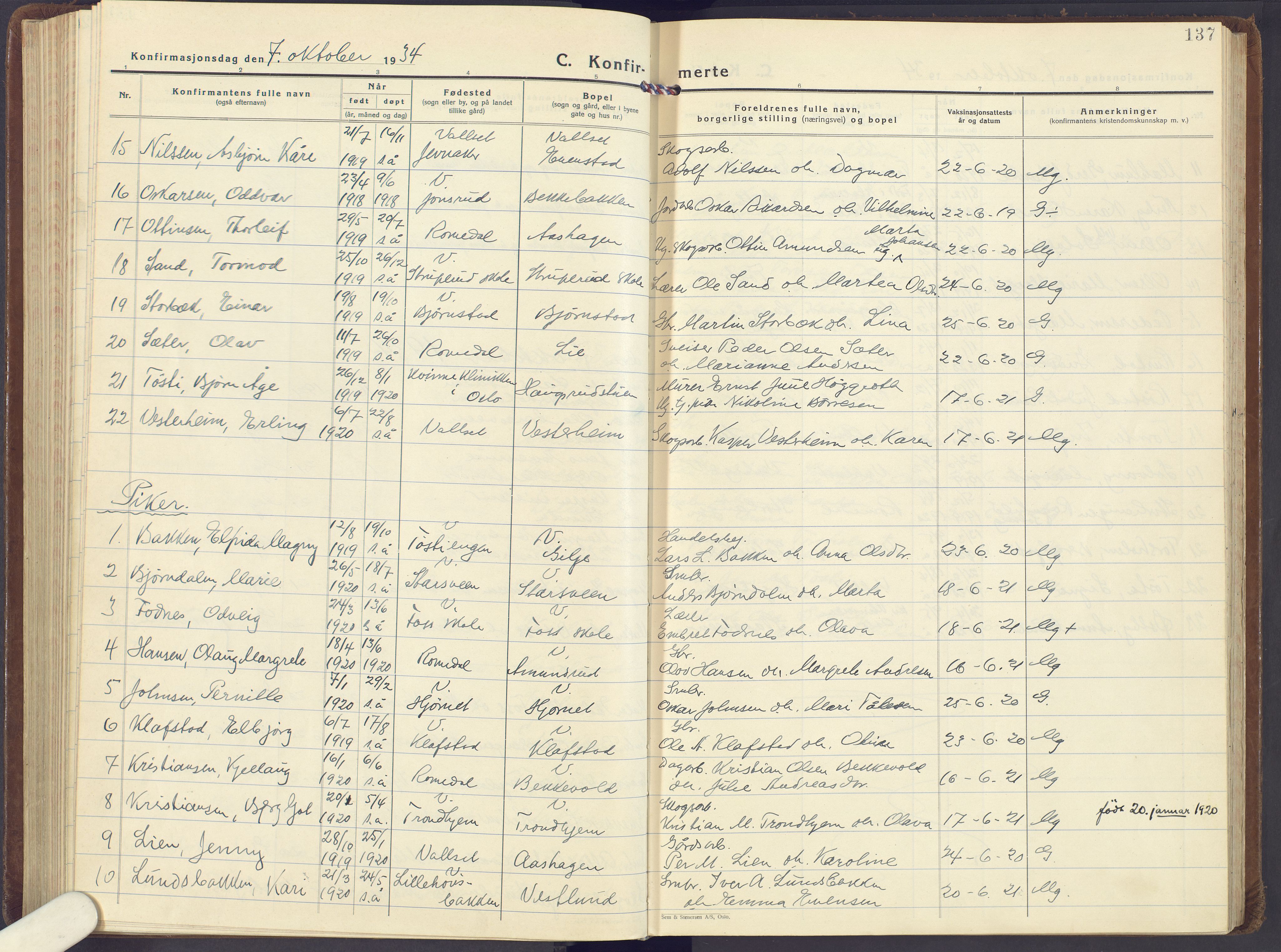 Romedal prestekontor, SAH/PREST-004/K/L0013: Parish register (official) no. 13, 1930-1949, p. 137