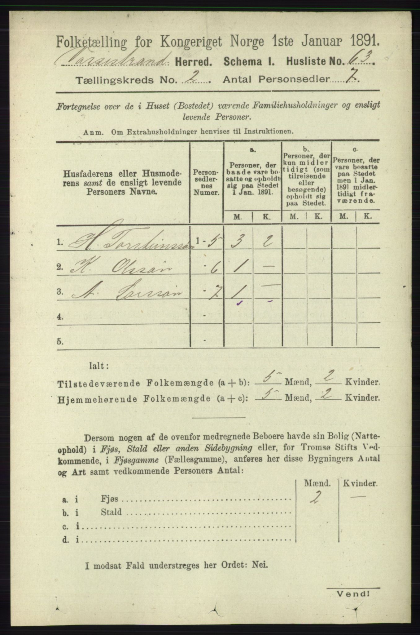 RA, 1891 census for 1236 Vossestrand, 1891, p. 704