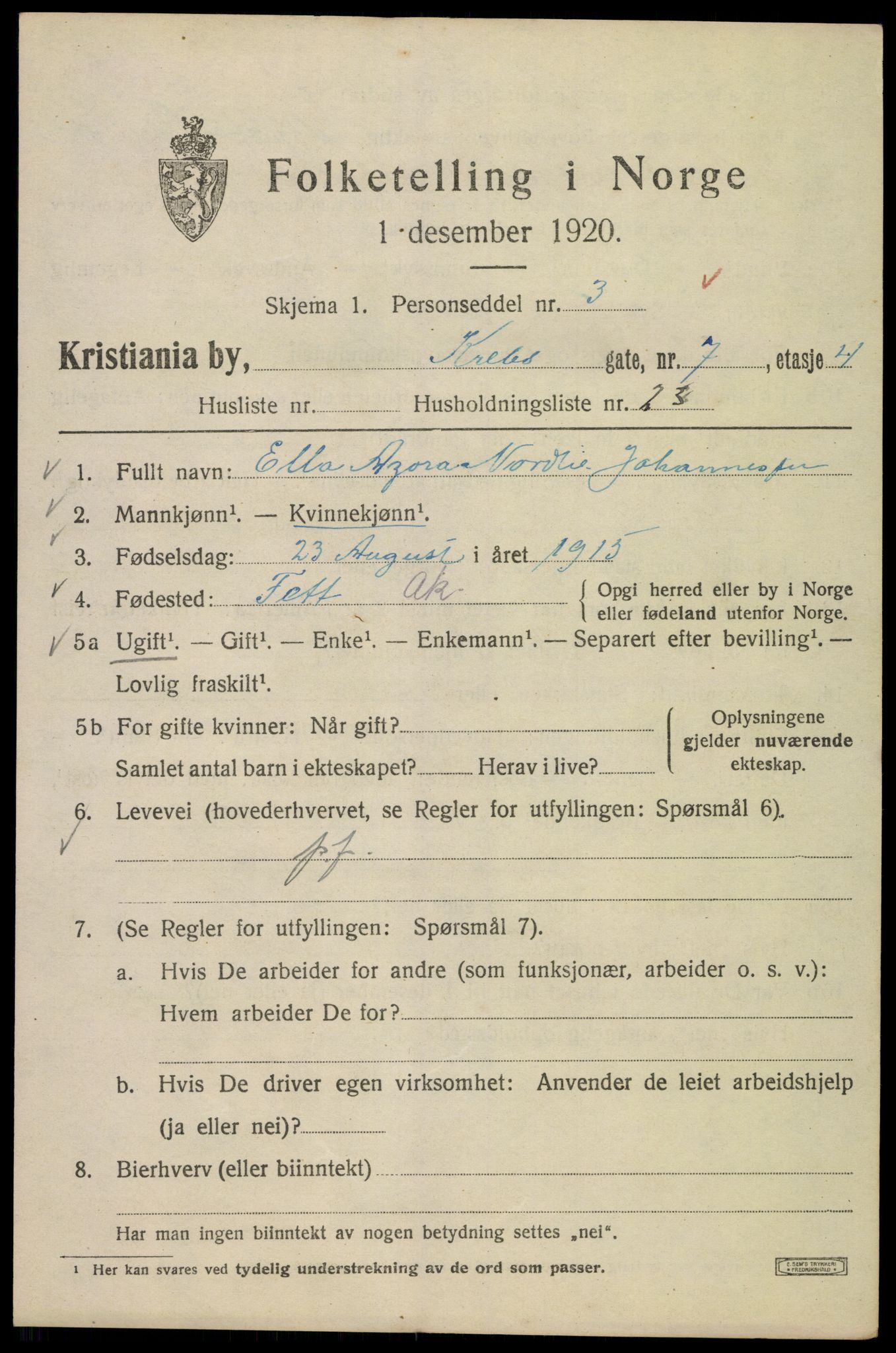 SAO, 1920 census for Kristiania, 1920, p. 351233