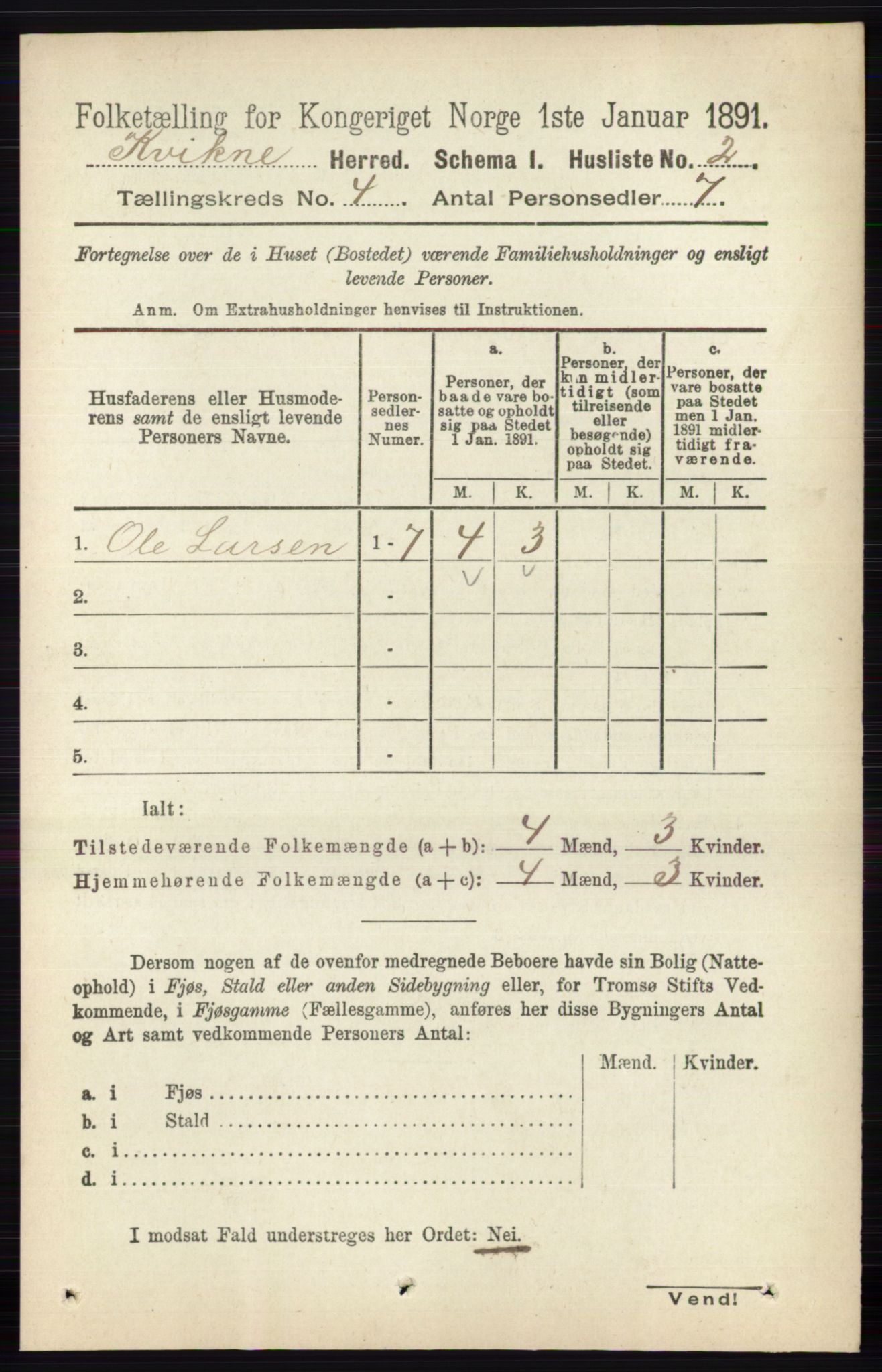 RA, 1891 census for 0440 Kvikne, 1891, p. 915