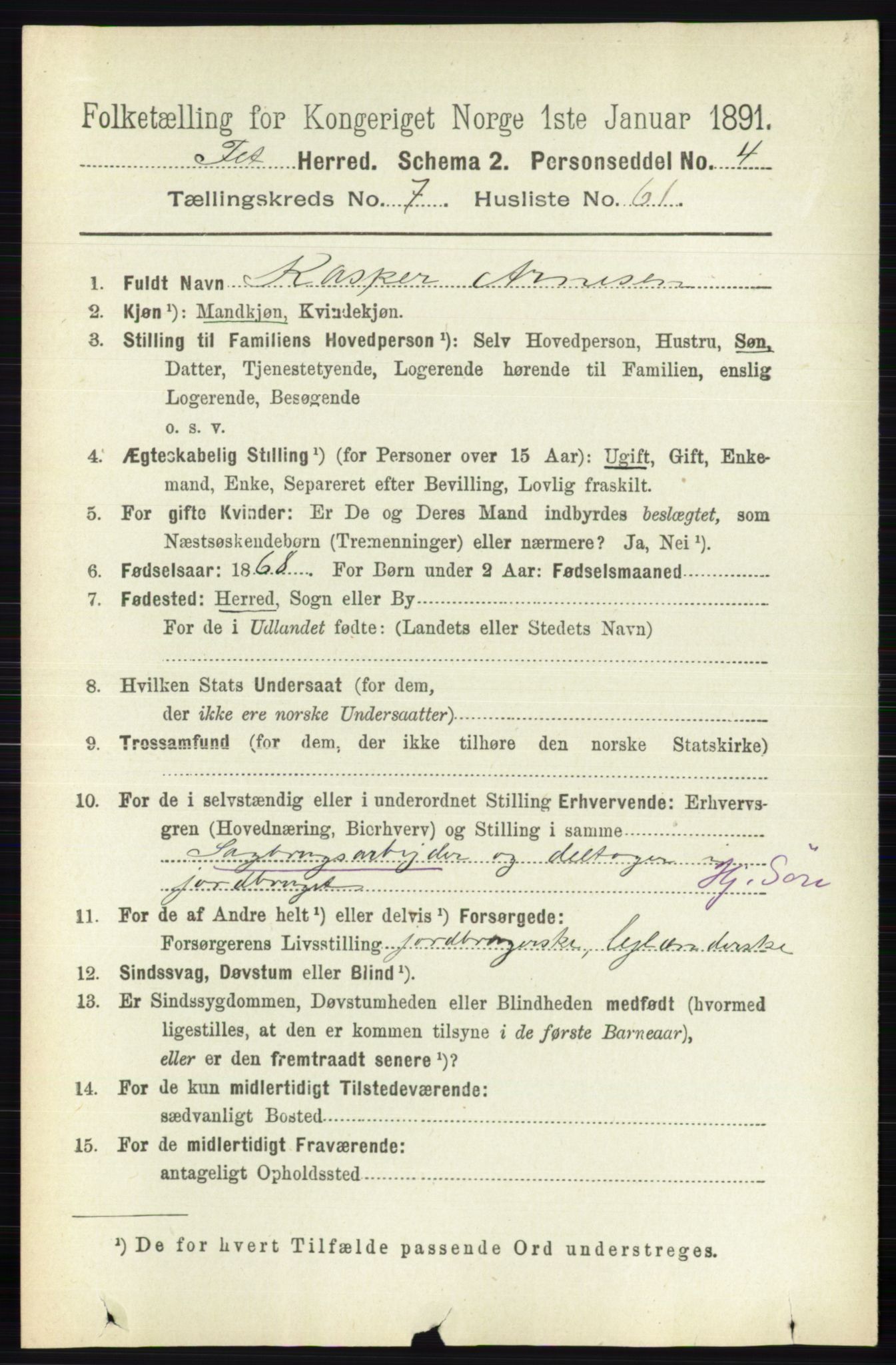 RA, 1891 census for 0227 Fet, 1891, p. 2790