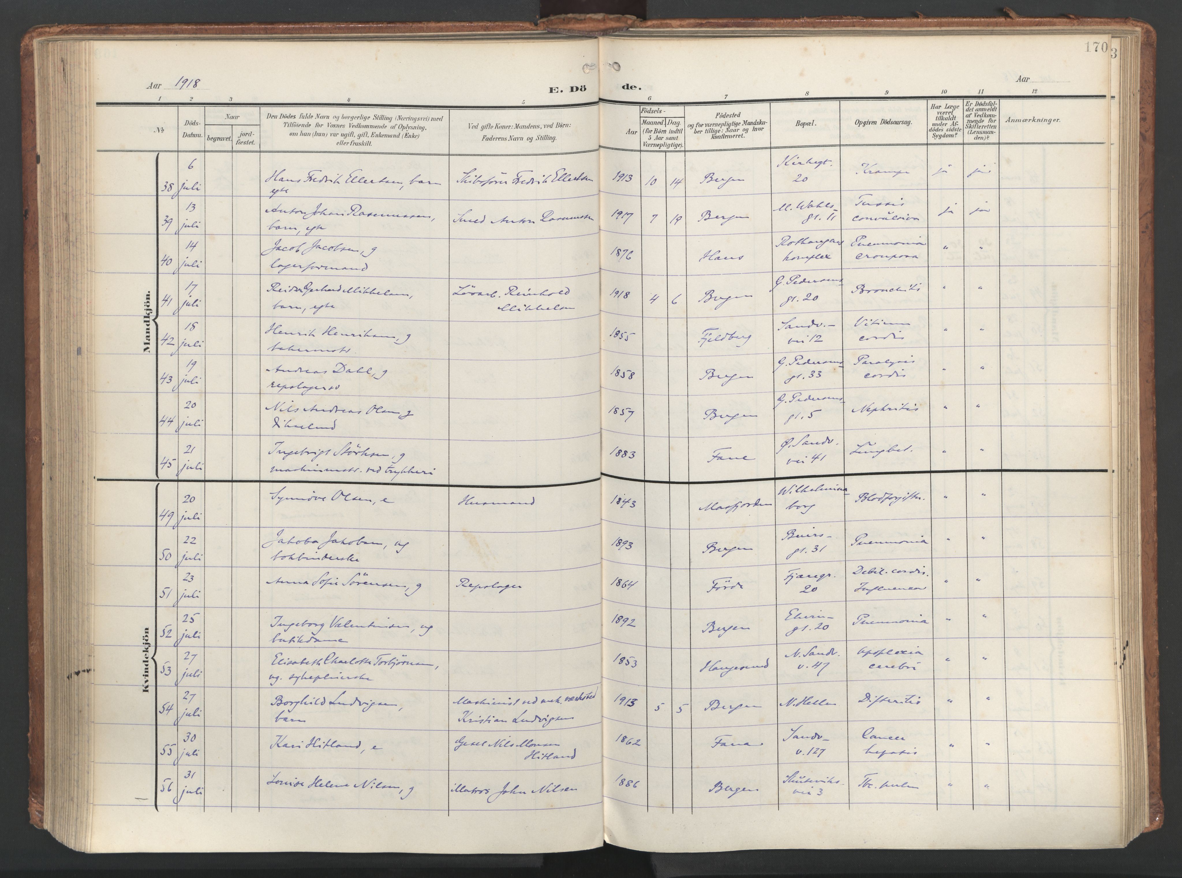 Sandviken Sokneprestembete, AV/SAB-A-77601/H/Ha/L0019: Parish register (official) no. E 2, 1905-1933, p. 170