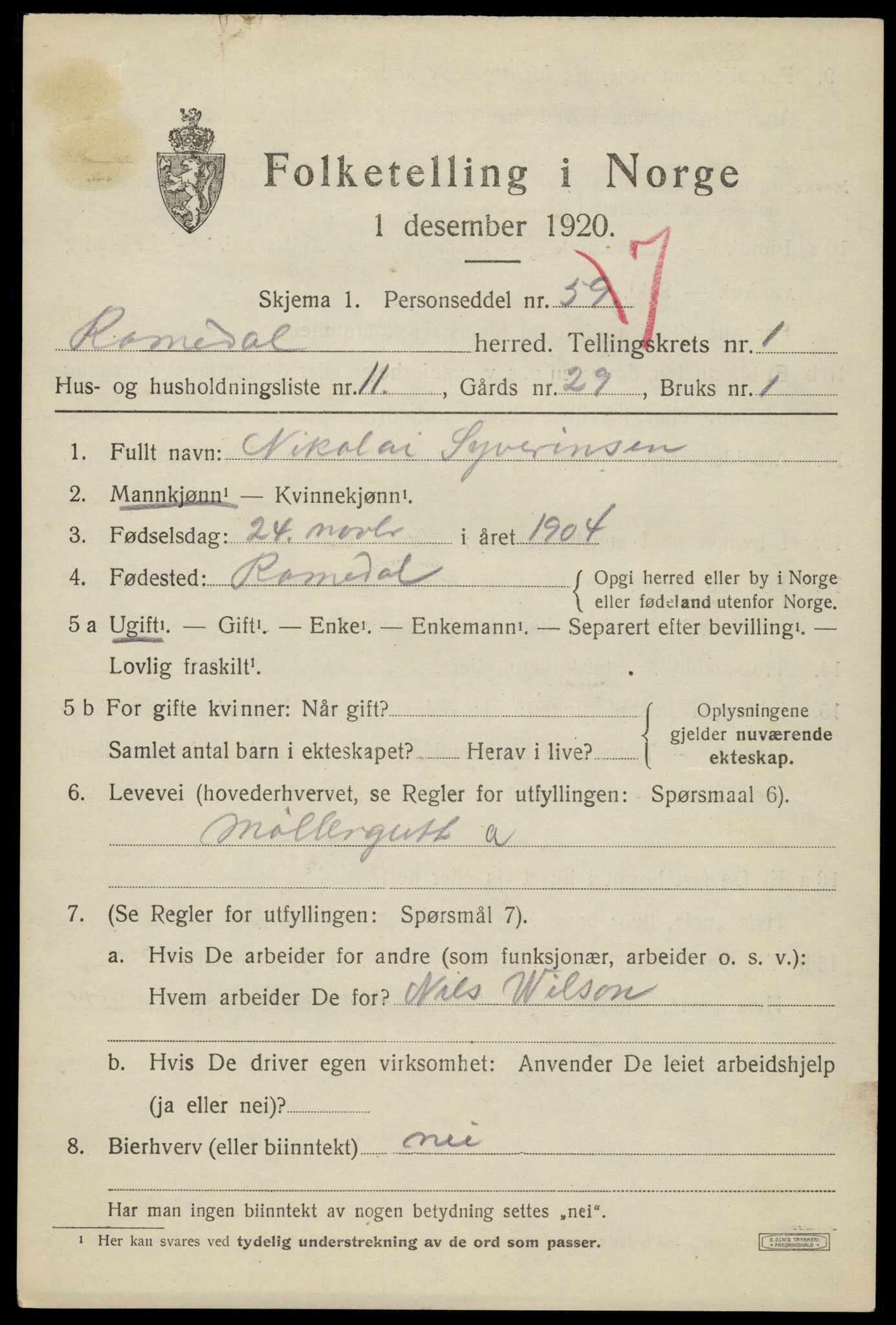 SAH, 1920 census for Romedal, 1920, p. 2057