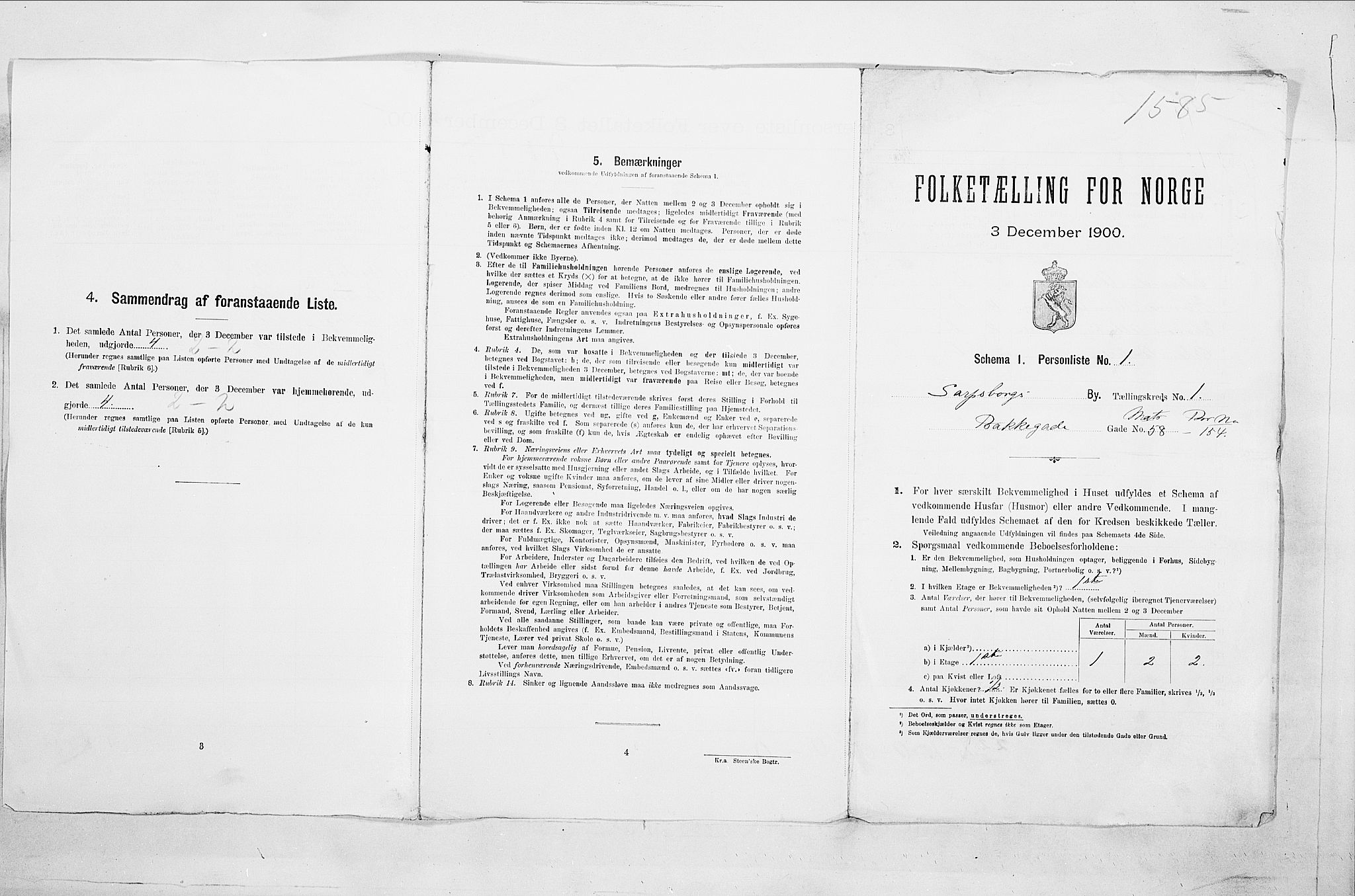 SAO, 1900 census for Sarpsborg, 1900