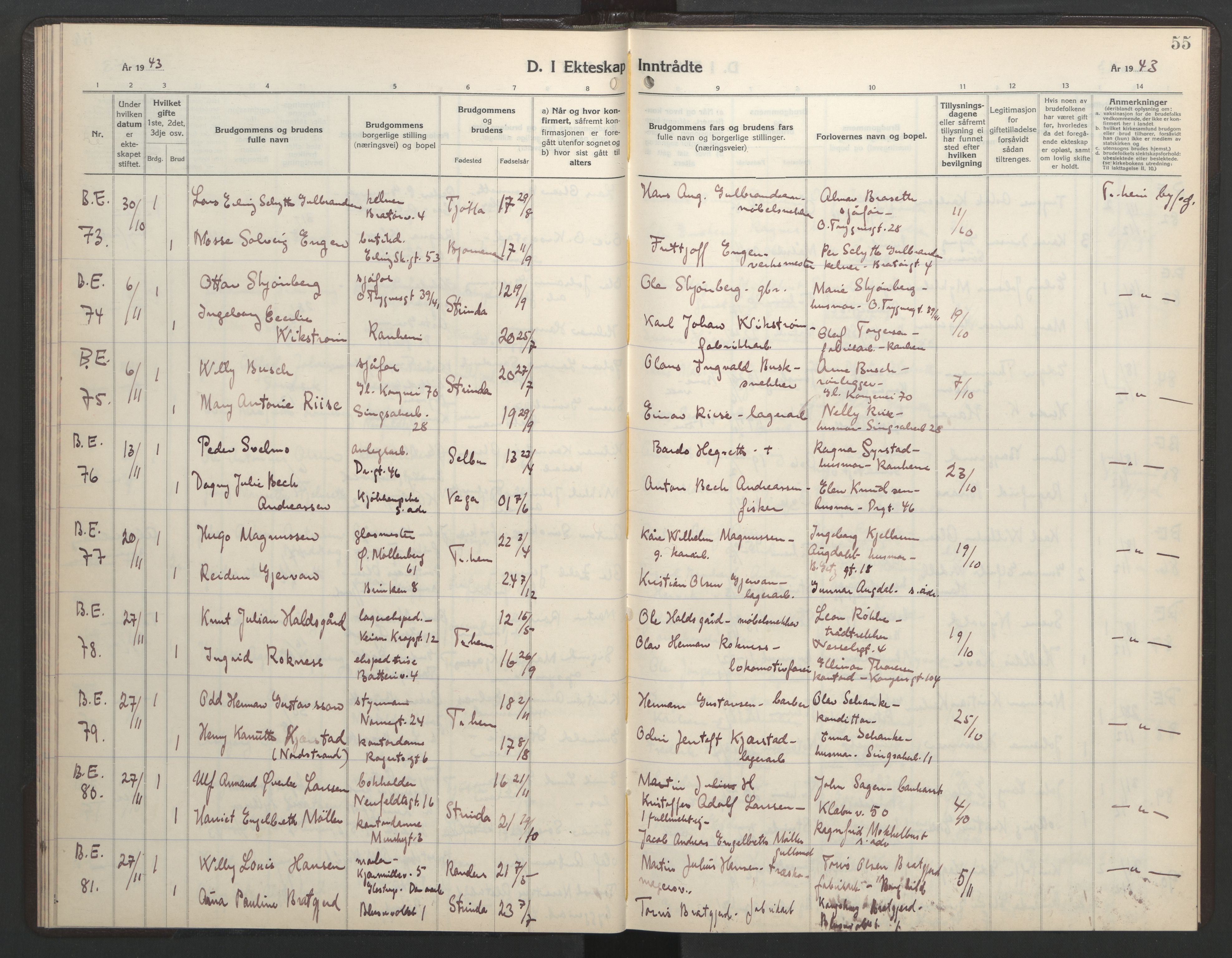 Ministerialprotokoller, klokkerbøker og fødselsregistre - Sør-Trøndelag, AV/SAT-A-1456/602/L0154: Parish register (copy) no. 602C22, 1940-1947, p. 55