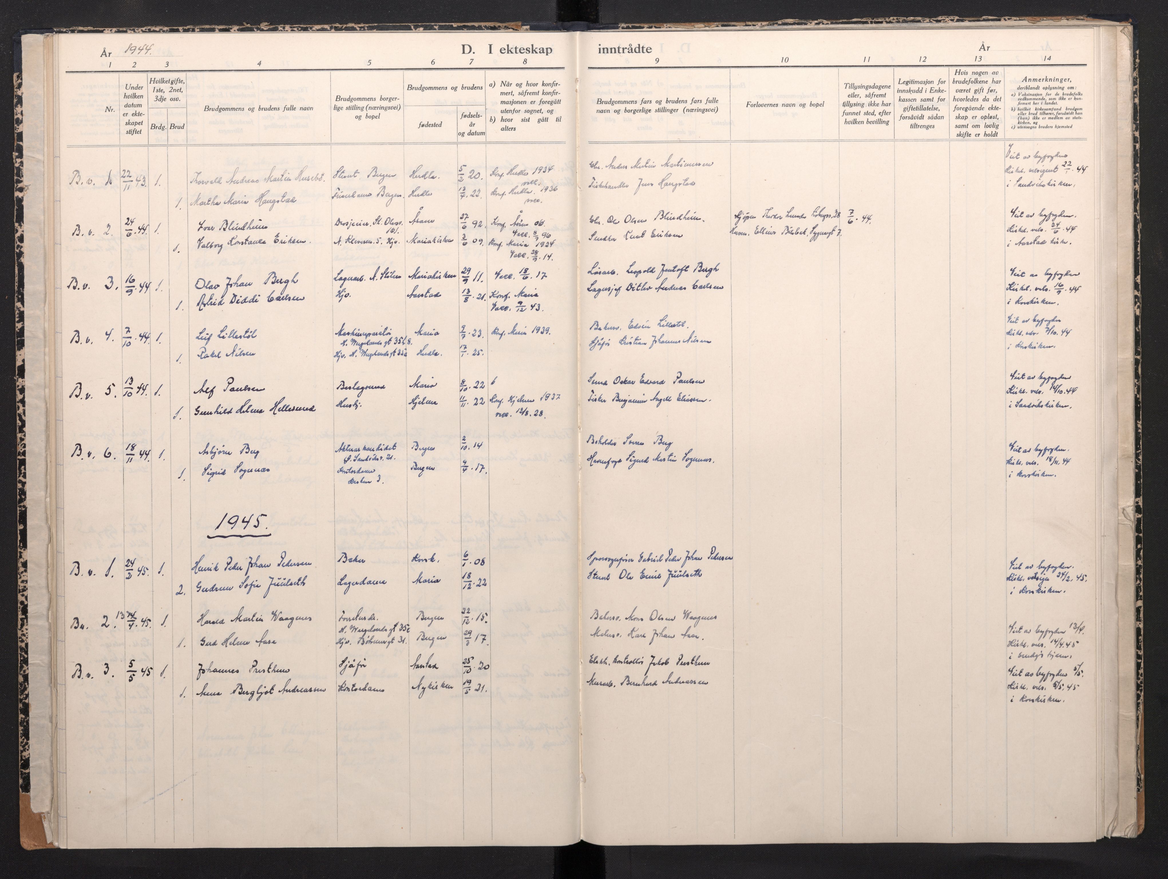 Mariakirken Sokneprestembete, AV/SAB-A-76901/H/Haa/L0009: Parish register (official) no. A 9, 1942-1945