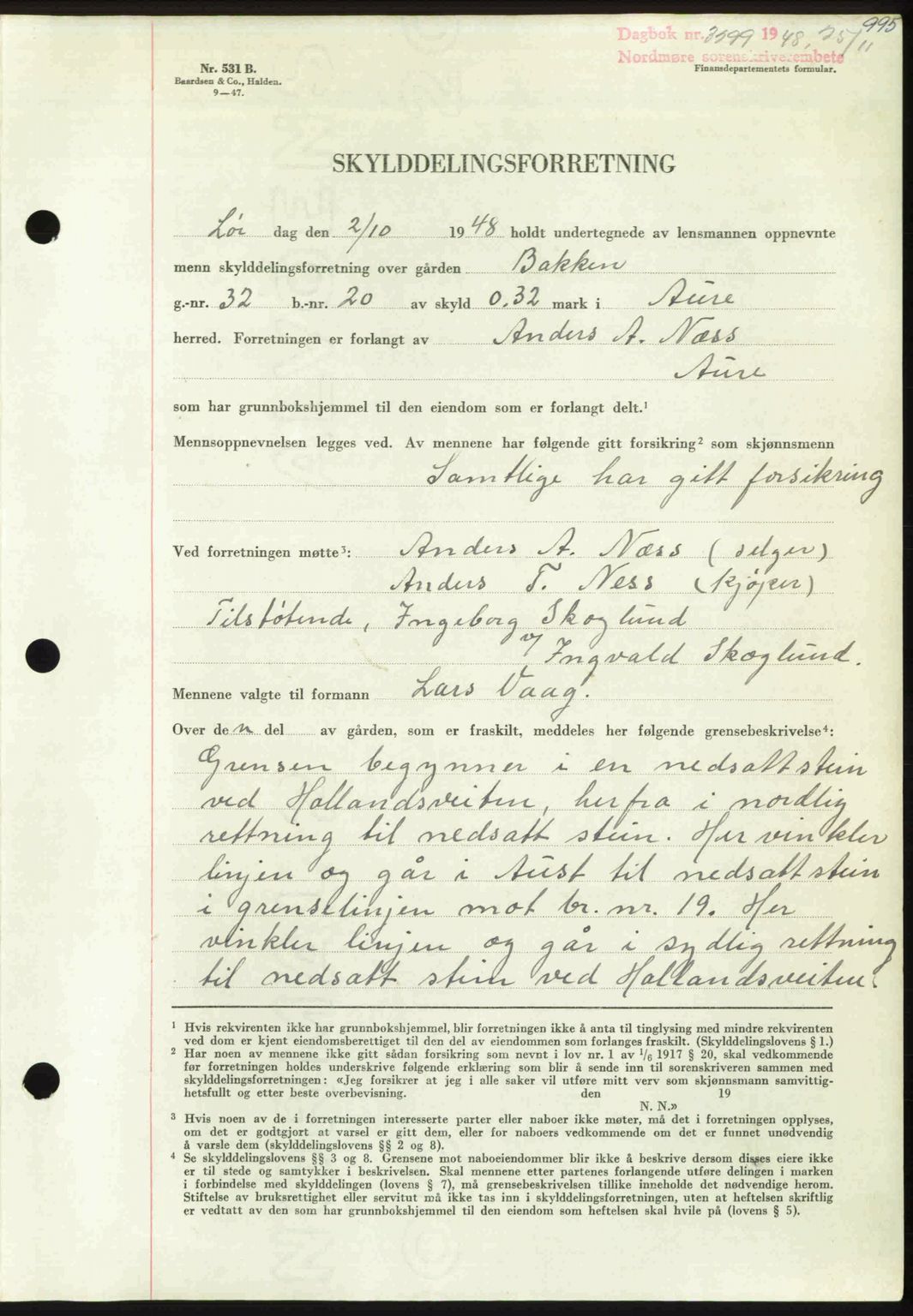 Nordmøre sorenskriveri, AV/SAT-A-4132/1/2/2Ca: Mortgage book no. A109, 1948-1948, Diary no: : 3299/1948