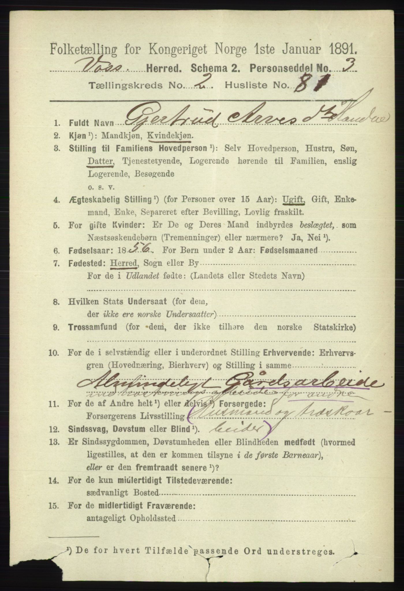 RA, 1891 census for 1235 Voss, 1891, p. 1130