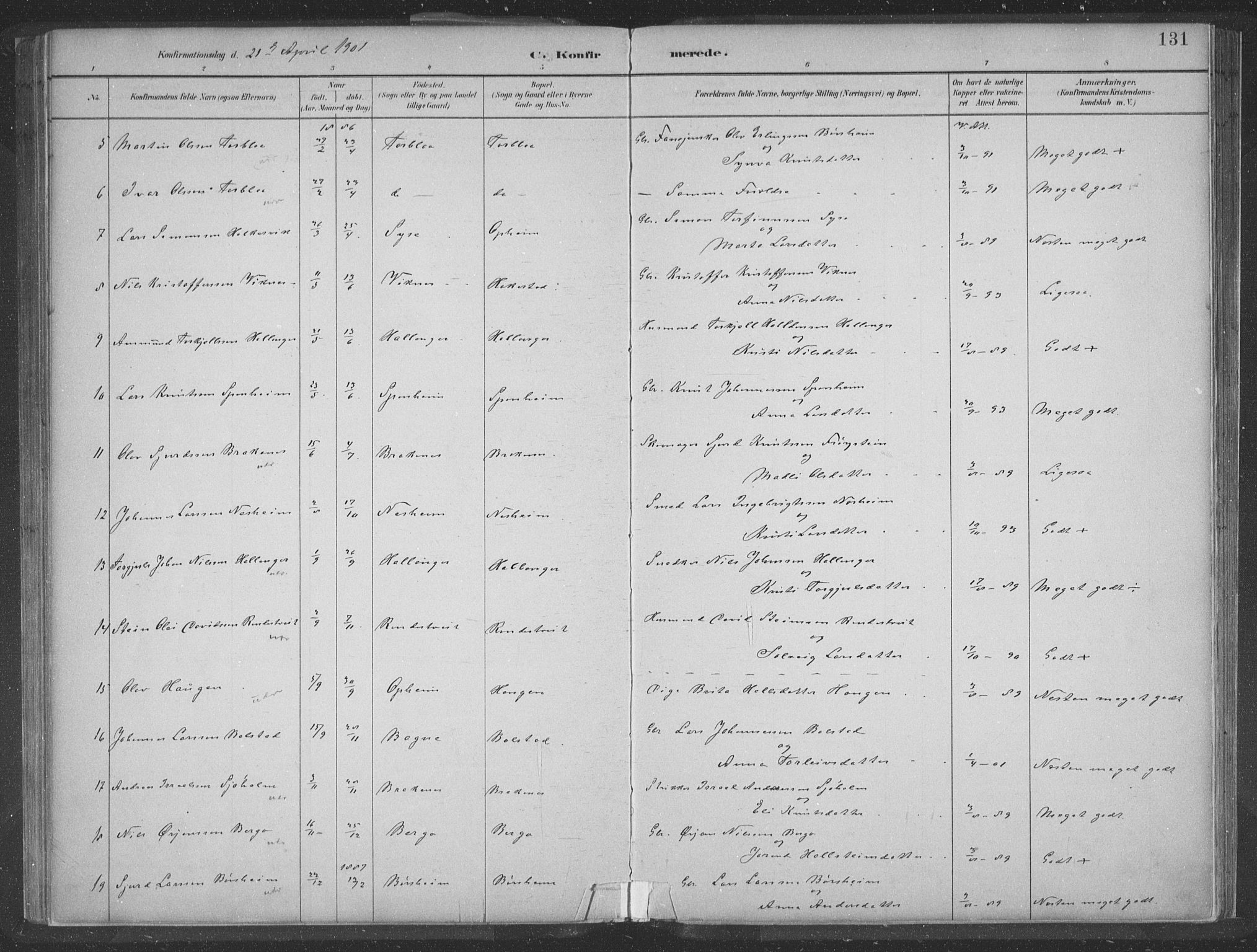 Ulvik sokneprestembete, SAB/A-78801/H/Hab: Parish register (copy) no. A 3, 1883-1908, p. 131