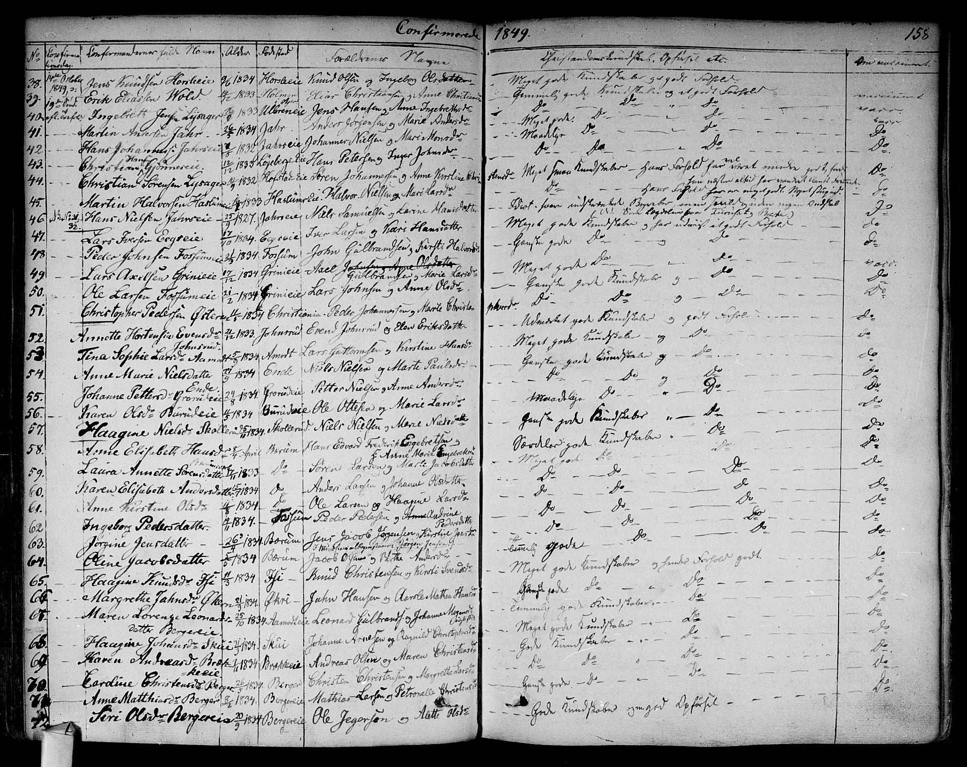 Asker prestekontor Kirkebøker, SAO/A-10256a/F/Fa/L0009: Parish register (official) no. I 9, 1825-1878, p. 158
