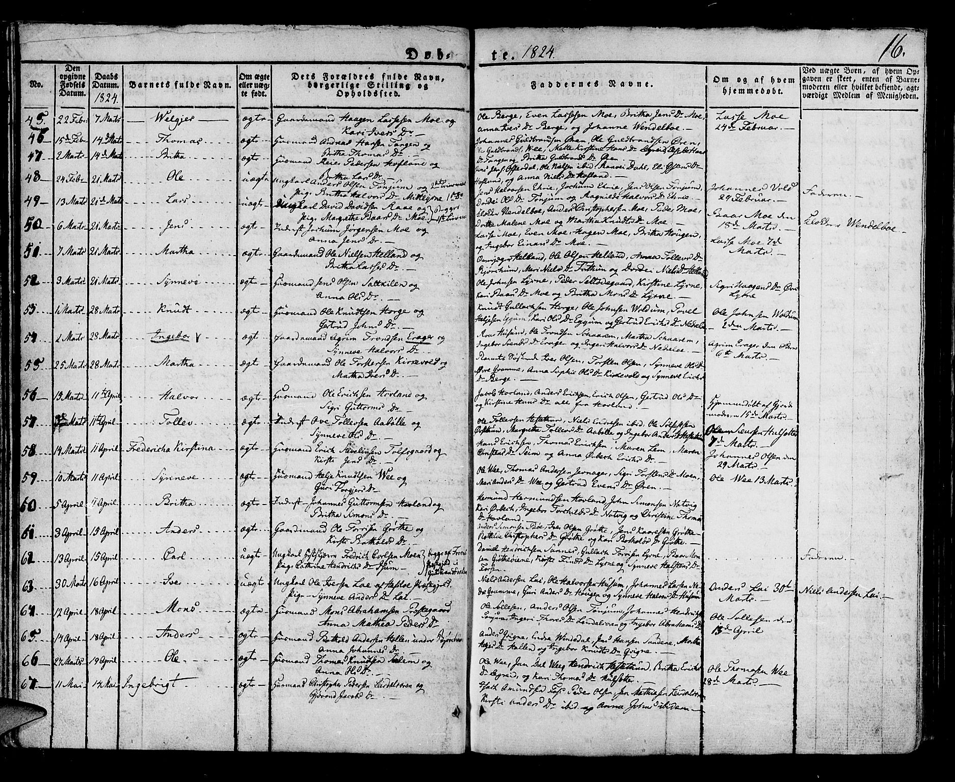 Lærdal sokneprestembete, SAB/A-81201: Parish register (official) no. A 5, 1822-1834, p. 16