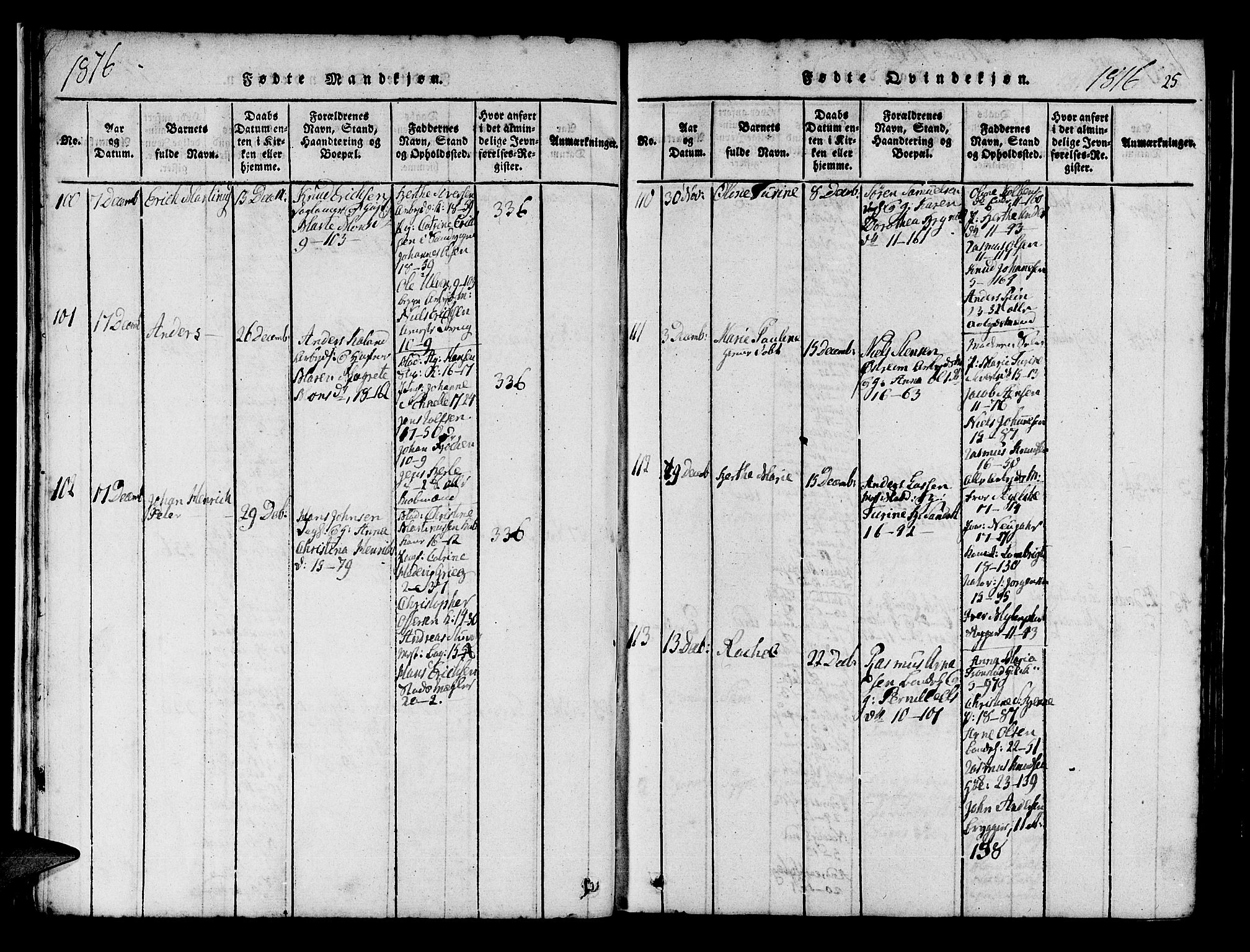 Domkirken sokneprestembete, AV/SAB-A-74801/H/Haa/L0010: Parish register (official) no. A 10, 1816-1821, p. 25