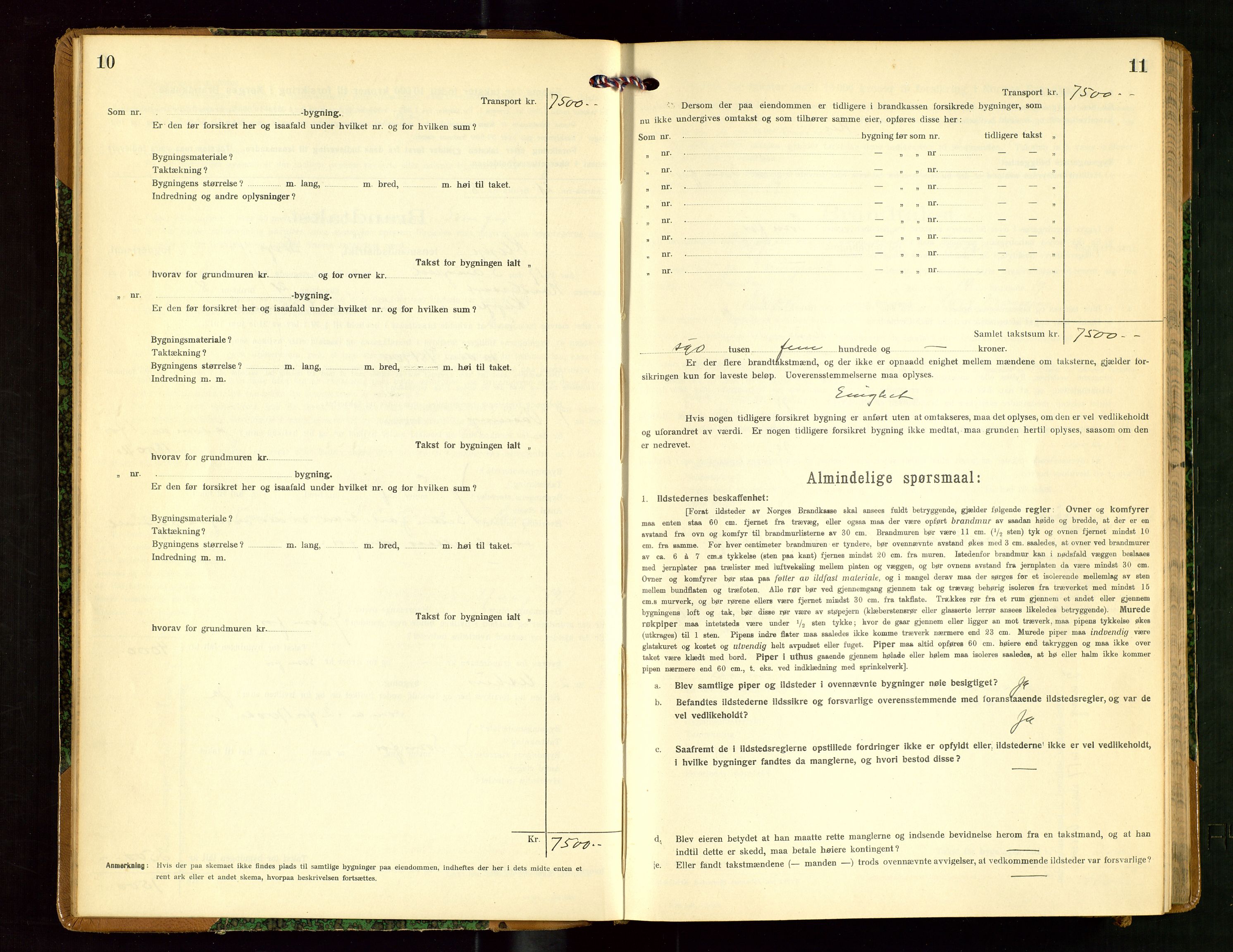 Klepp lensmannskontor, AV/SAST-A-100163/Goc/L0009: "Brandtakstprotokol" m/register, 1917-1919, p. 10-11