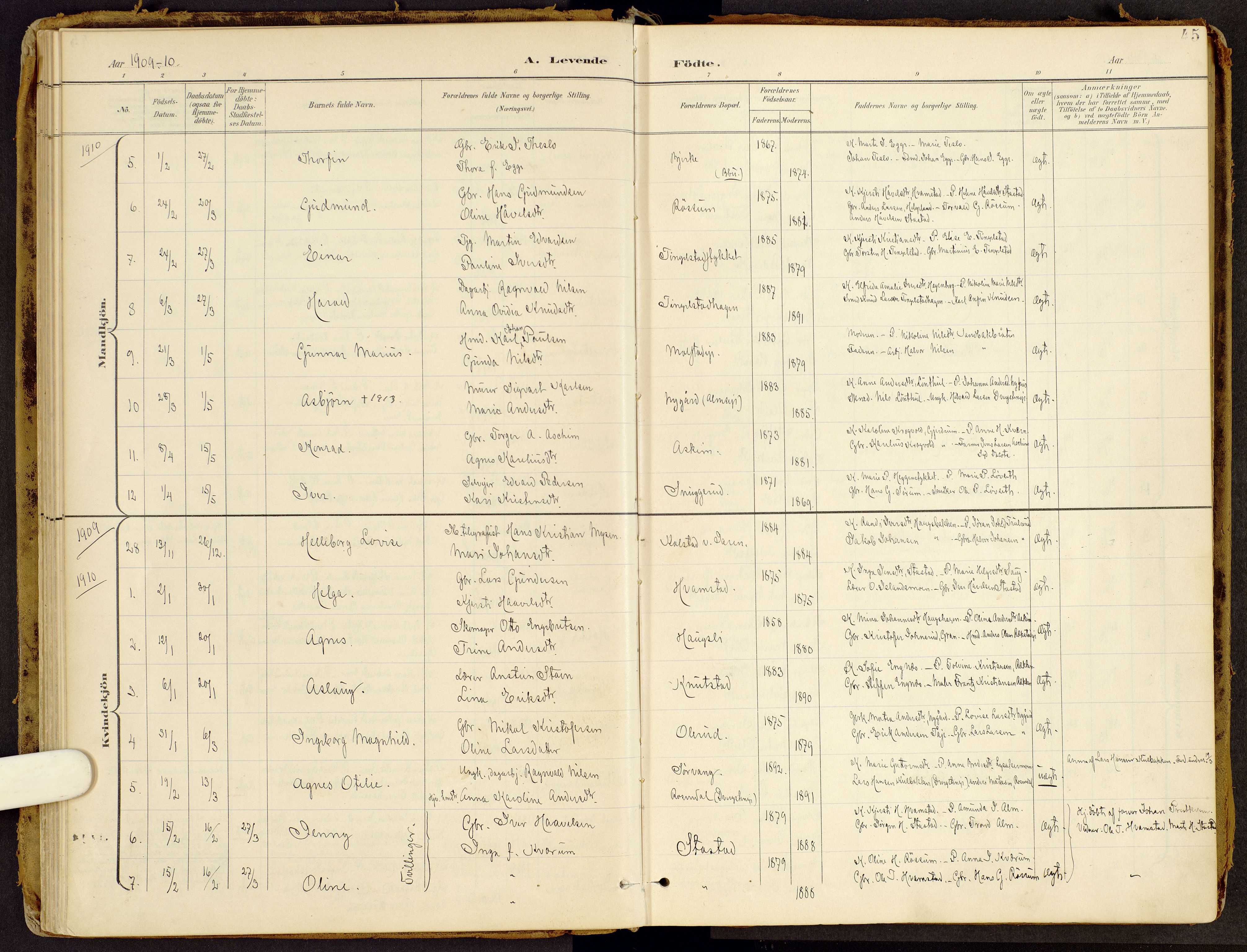 Brandbu prestekontor, SAH/PREST-114/H/Ha/Haa/L0002: Parish register (official) no. 2, 1899-1914, p. 45