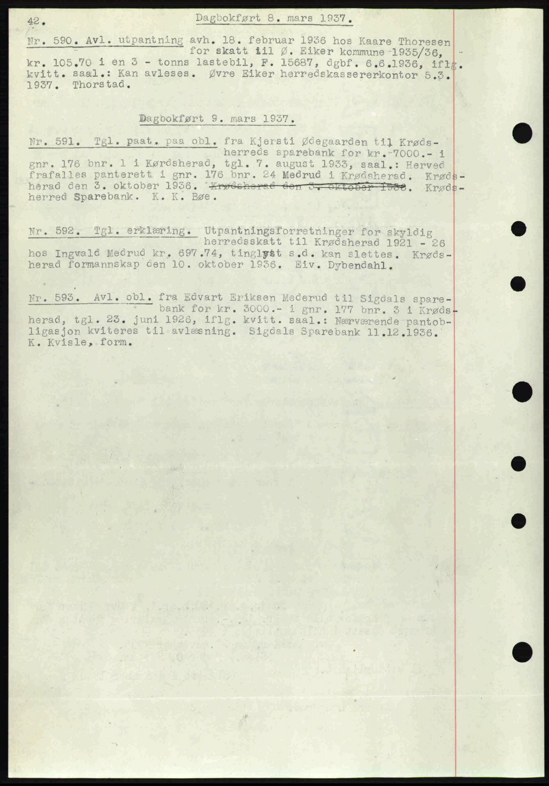 Eiker, Modum og Sigdal sorenskriveri, SAKO/A-123/G/Ga/Gab/L0035: Mortgage book no. A5, 1937-1937, Diary no: : 590/1937
