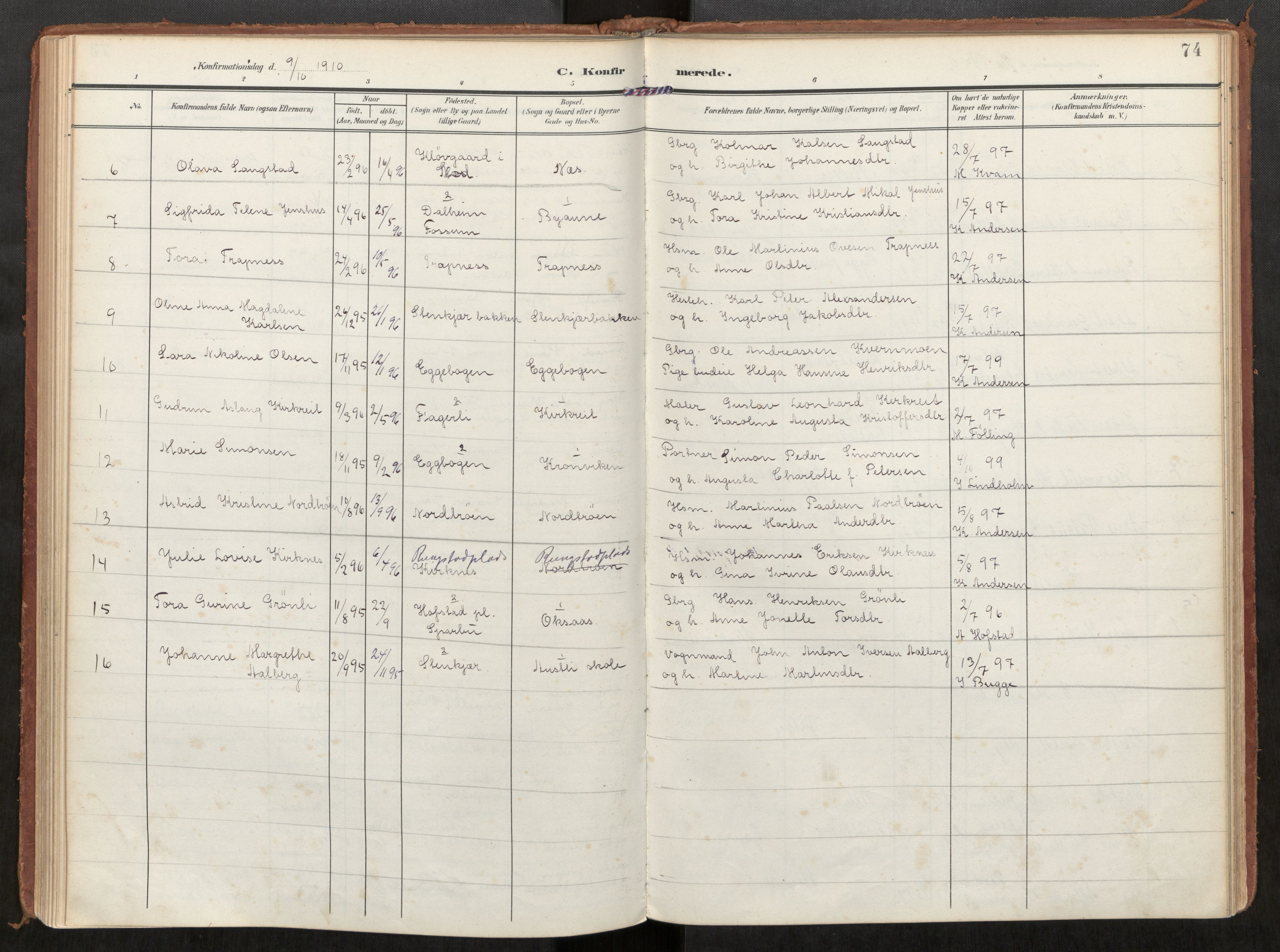 Steinkjer sokneprestkontor, SAT/A-1541/01/H/Ha/Haa/L0002: Parish register (official) no. 2, 1907-1917, p. 74