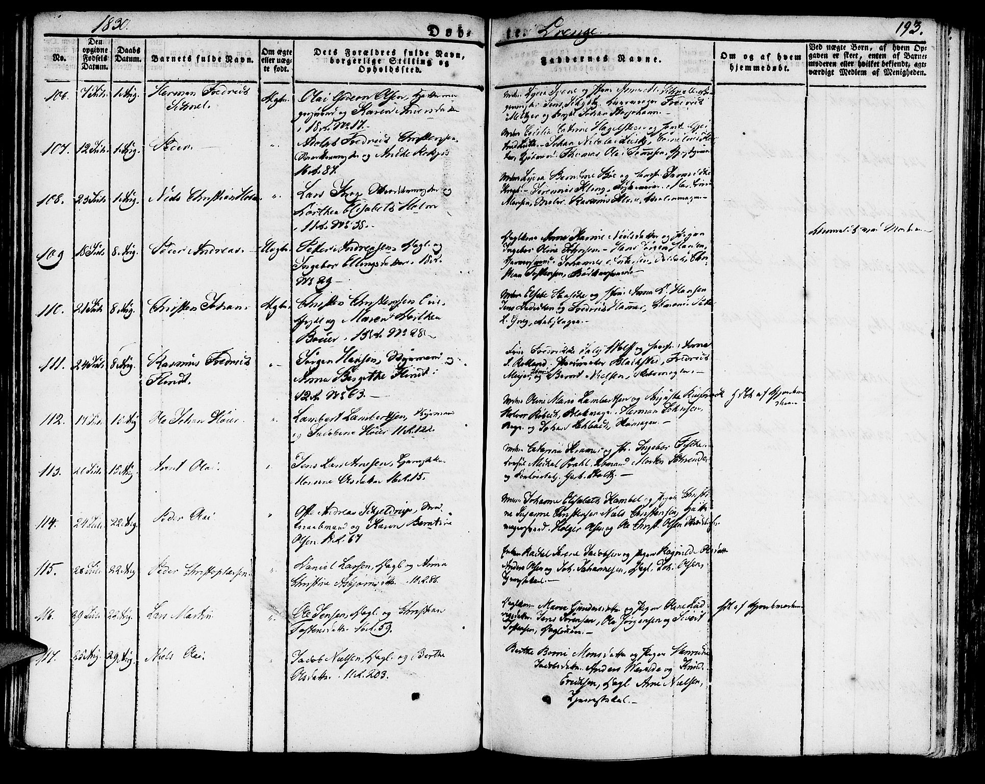 Domkirken sokneprestembete, SAB/A-74801/H/Haa/L0012: Parish register (official) no. A 12, 1821-1840, p. 193