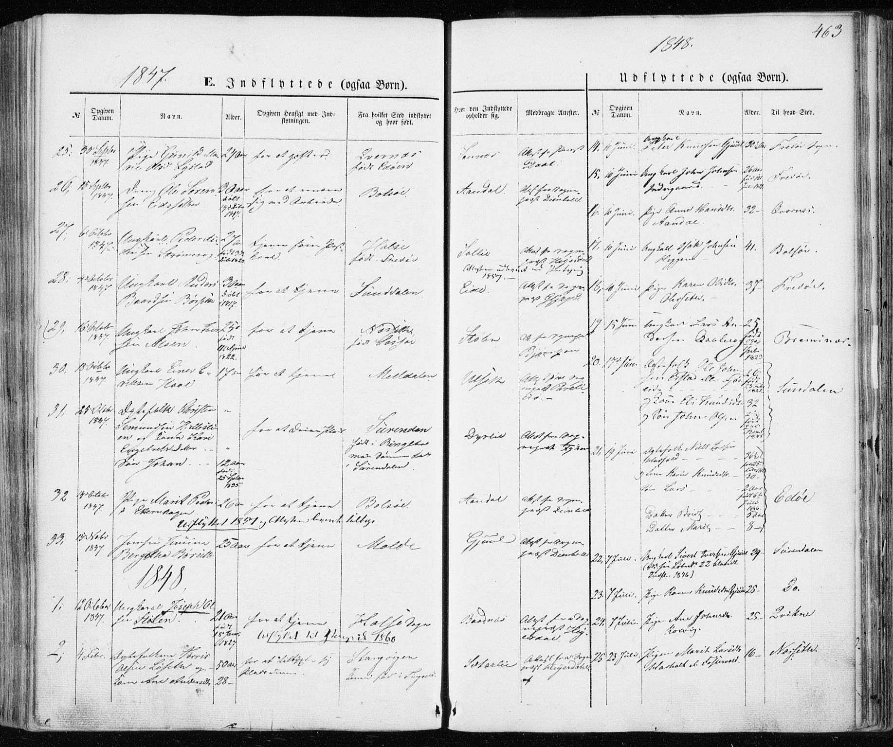 Ministerialprotokoller, klokkerbøker og fødselsregistre - Møre og Romsdal, AV/SAT-A-1454/586/L0984: Parish register (official) no. 586A10, 1844-1856, p. 463