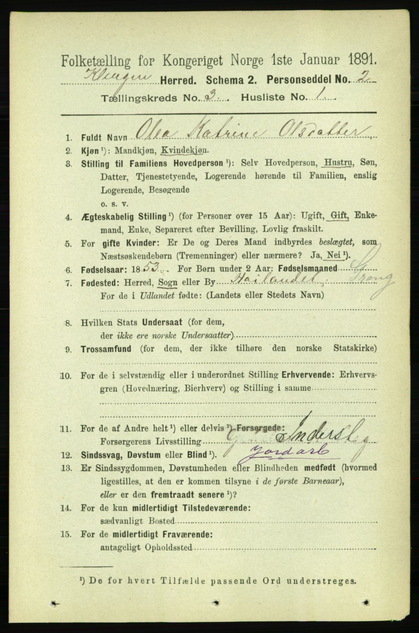 RA, 1891 census for 1746 Klinga, 1891, p. 709