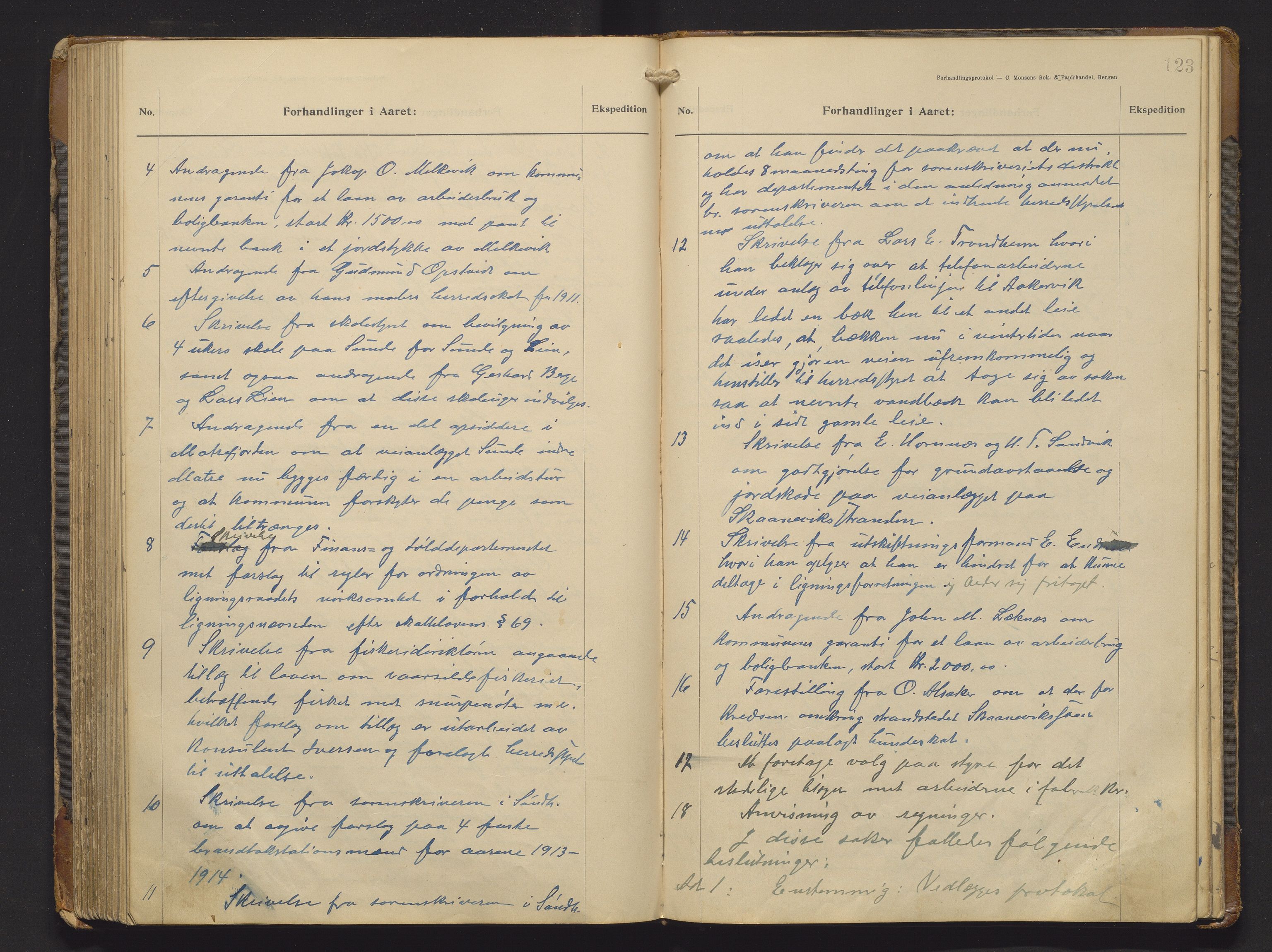 Skånevik kommune. Formannskapet, IKAH/1212-021/A/Aa/L0006: Møtebok for Skånevik formannskap og heradsstyre, 1908-1913, p. 123