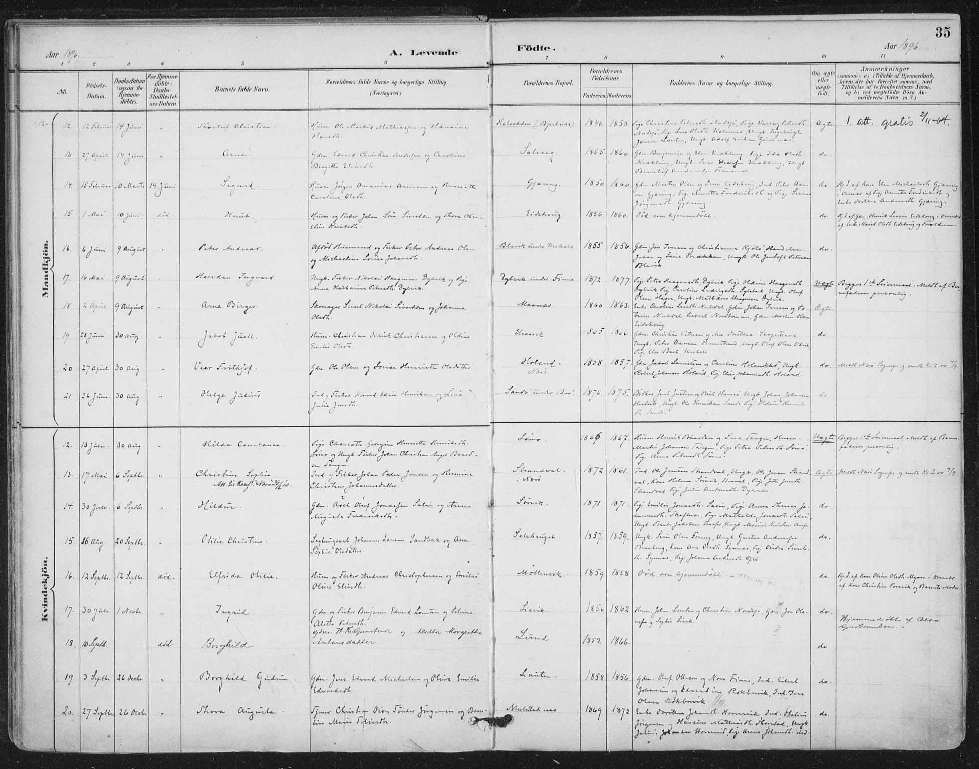 Ministerialprotokoller, klokkerbøker og fødselsregistre - Nord-Trøndelag, SAT/A-1458/780/L0644: Parish register (official) no. 780A08, 1886-1903, p. 35