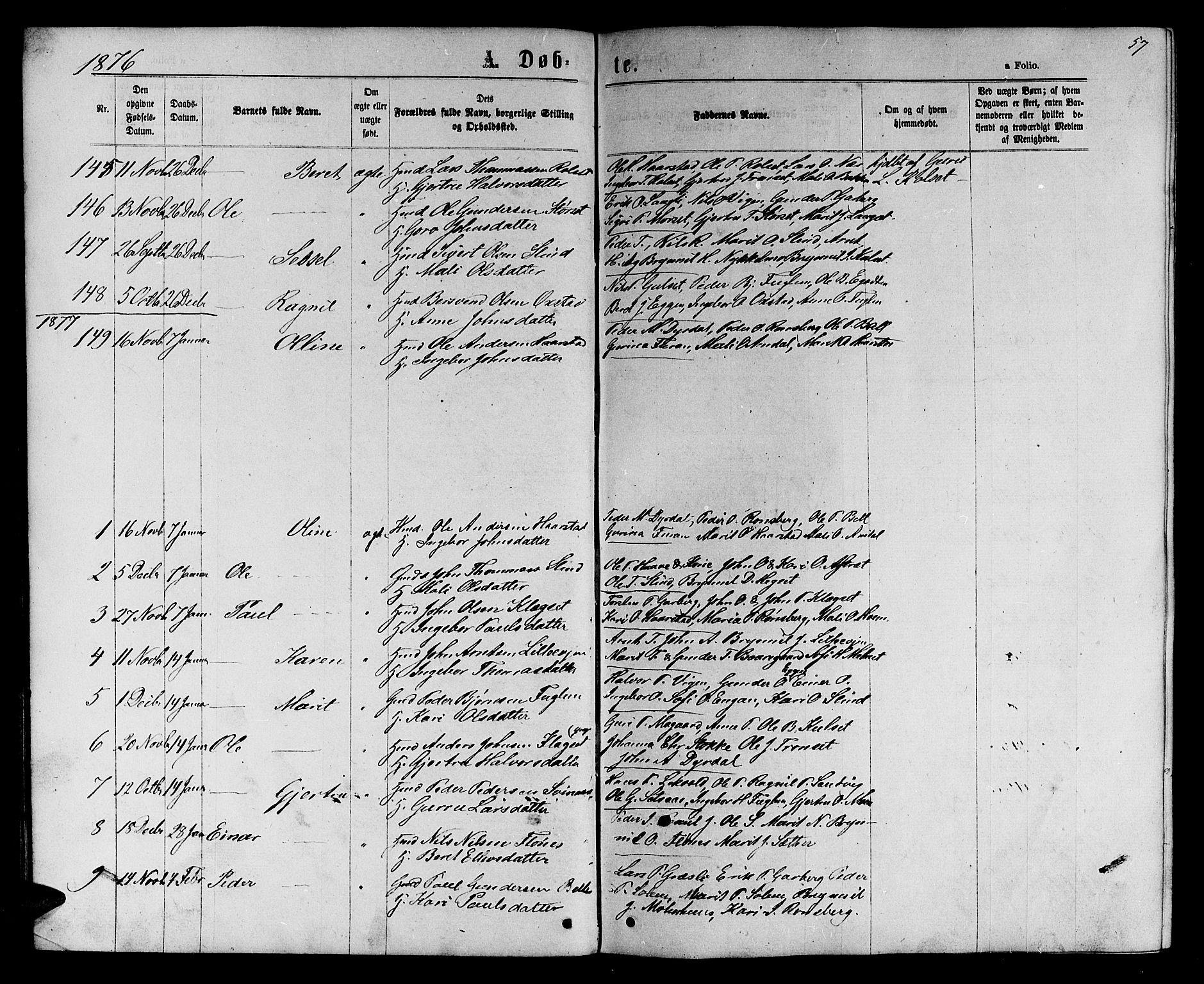Ministerialprotokoller, klokkerbøker og fødselsregistre - Sør-Trøndelag, SAT/A-1456/695/L1156: Parish register (copy) no. 695C07, 1869-1888, p. 57
