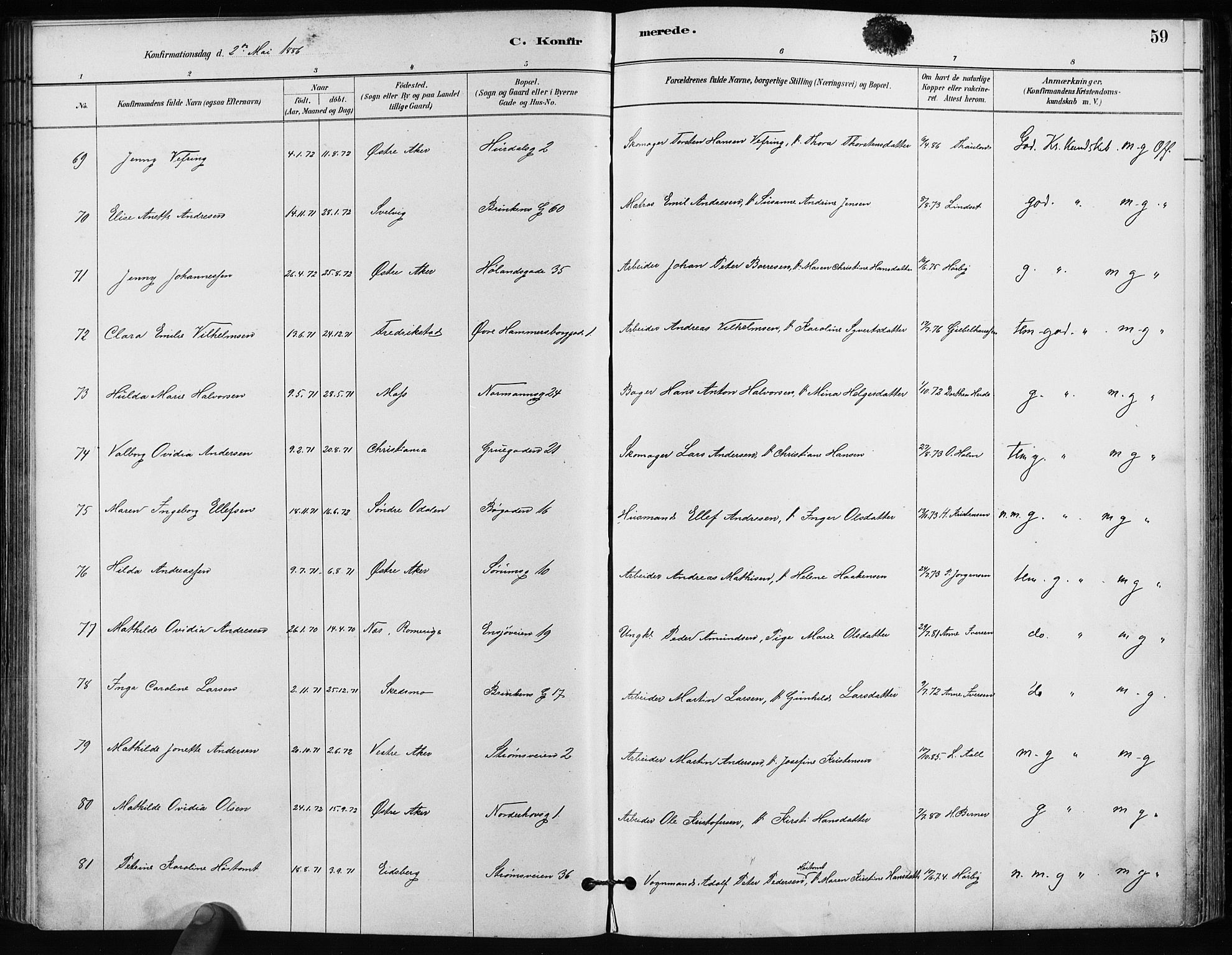 Kampen prestekontor Kirkebøker, AV/SAO-A-10853/F/Fa/L0002: Parish register (official) no. I 2, 1880-1888, p. 59