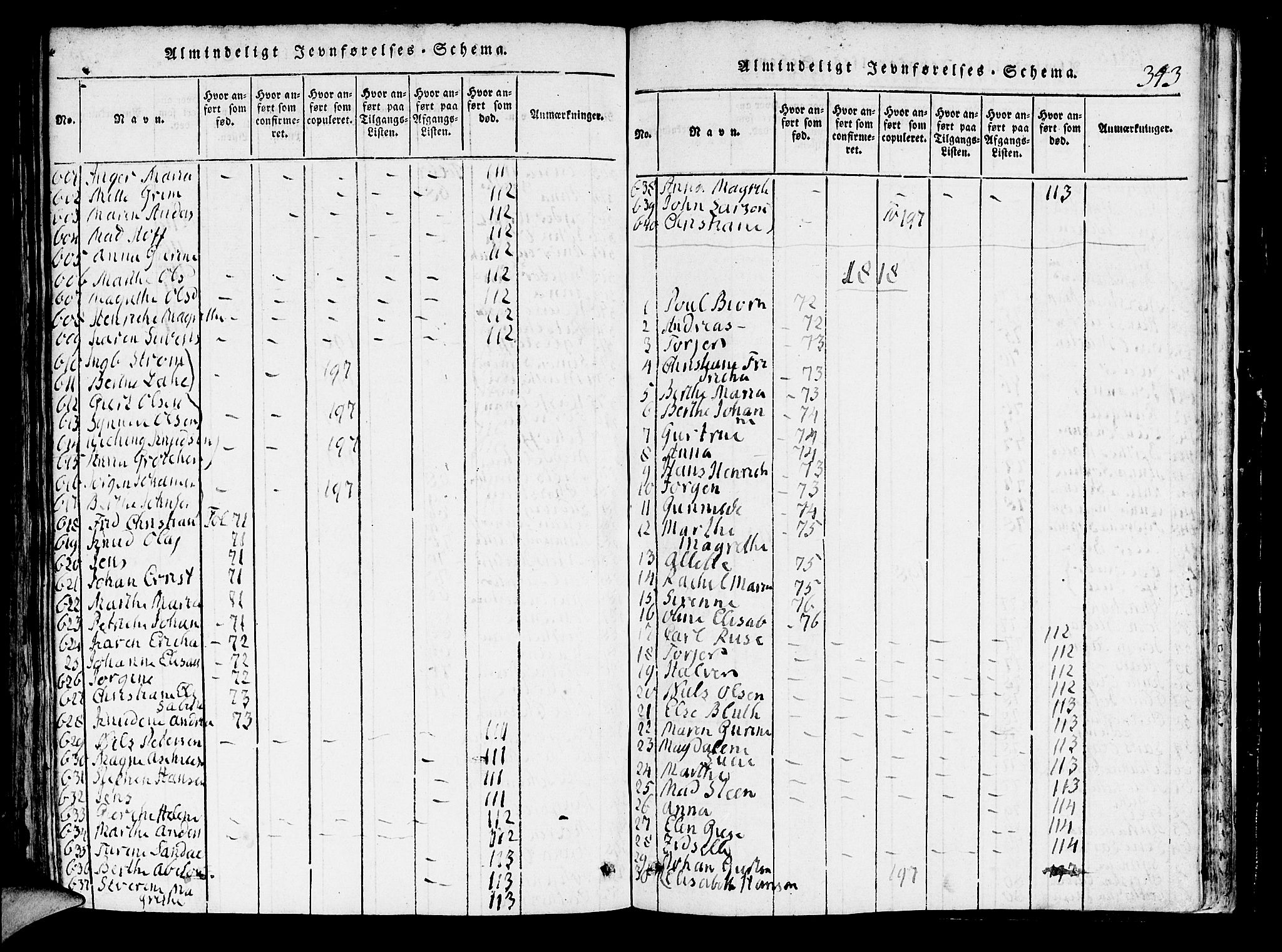 Domkirken sokneprestembete, AV/SAB-A-74801/H/Hab/L0001: Parish register (copy) no. A 1, 1816-1821, p. 343