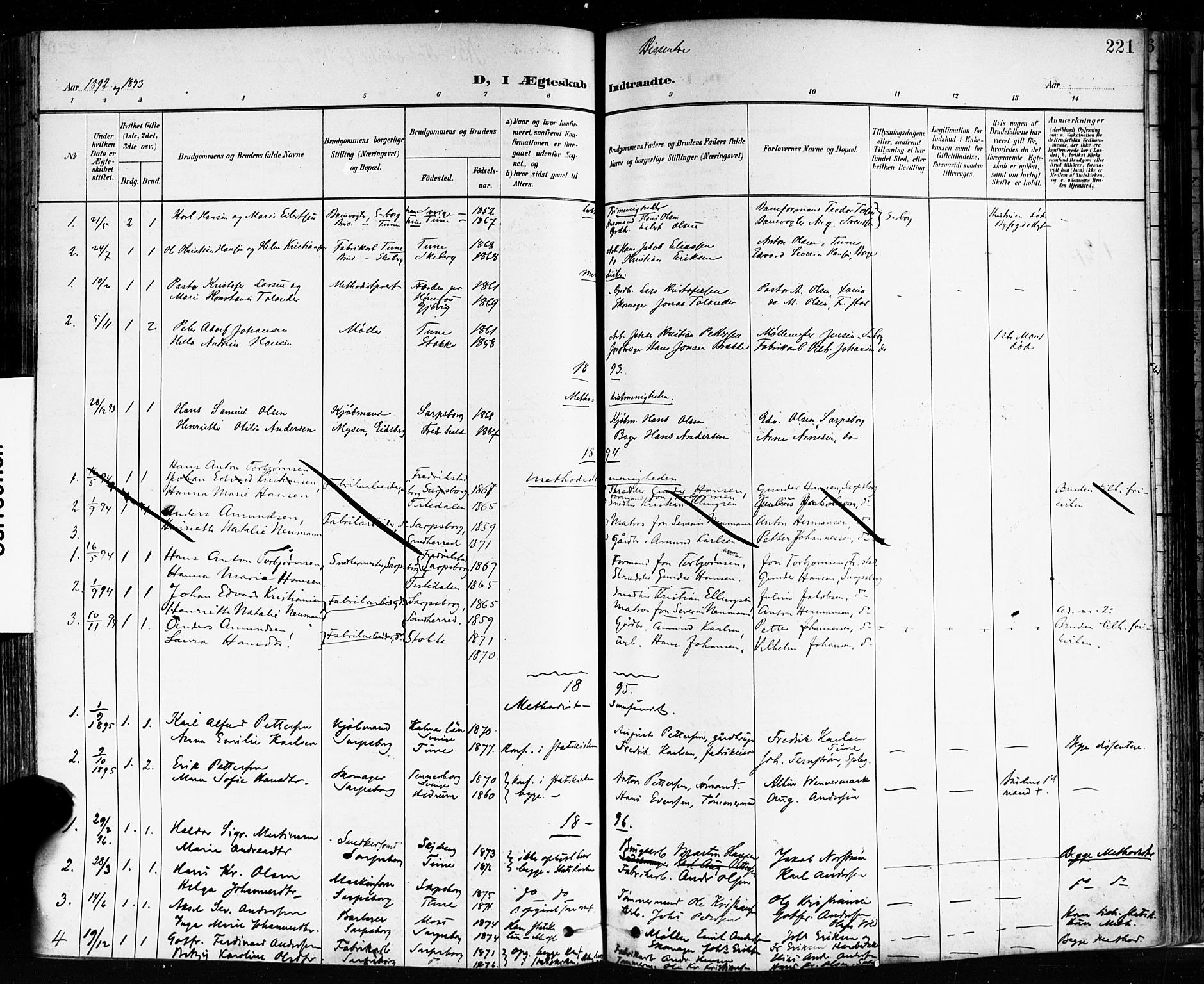 Sarpsborg prestekontor Kirkebøker, AV/SAO-A-2006/F/Fa/L0004: Parish register (official) no. 4, 1892-1899, p. 221