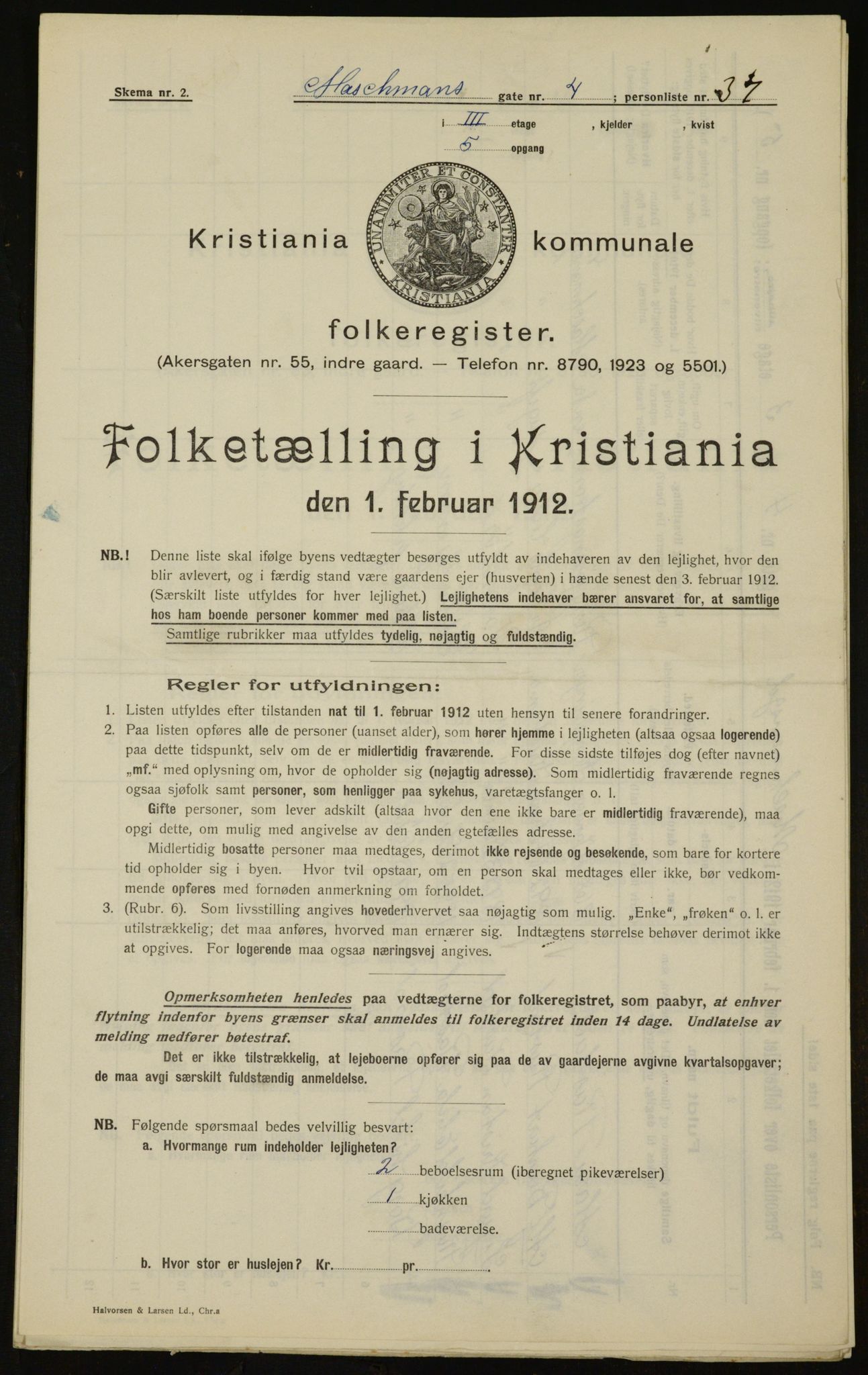 OBA, Municipal Census 1912 for Kristiania, 1912, p. 65177