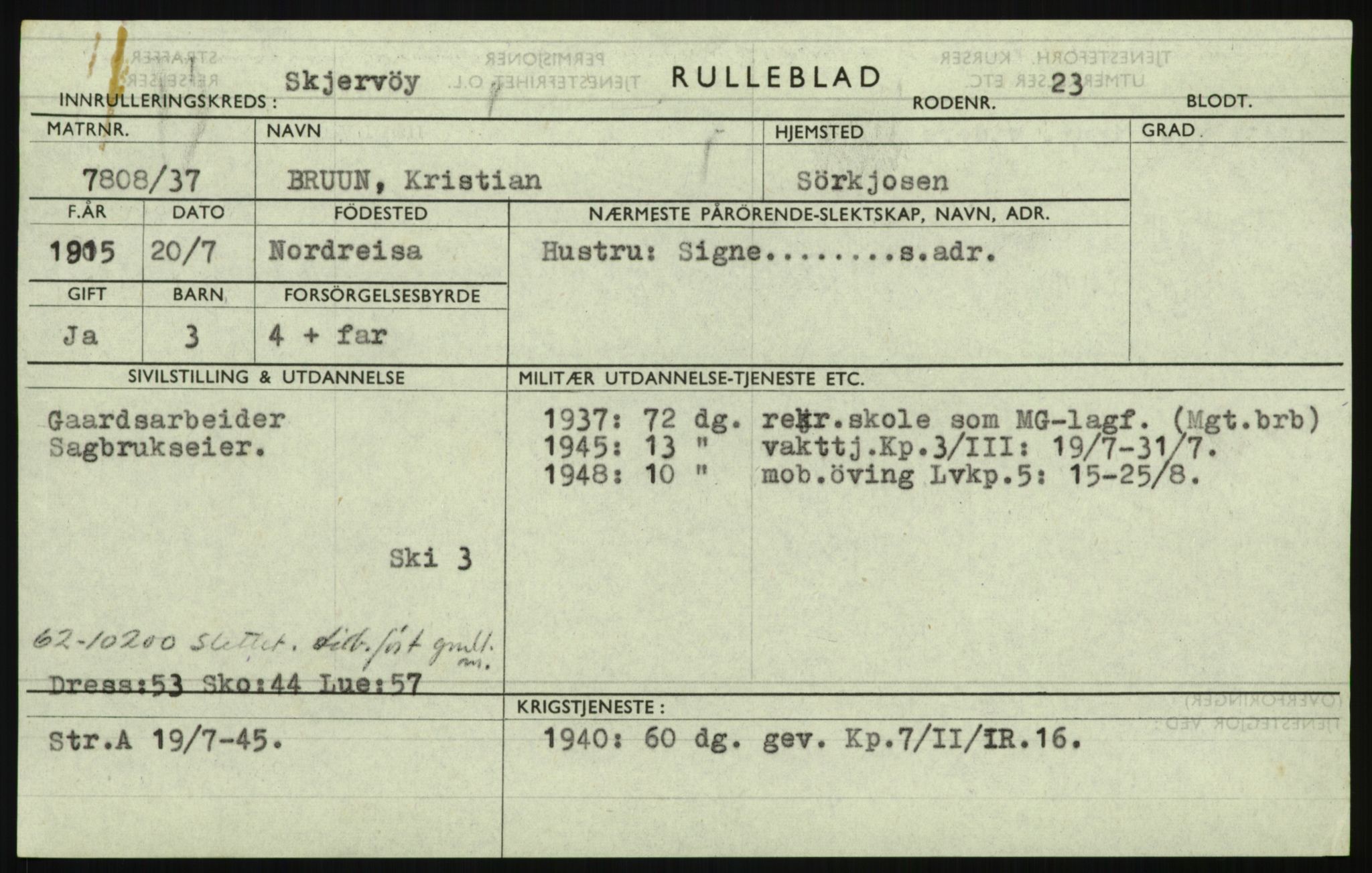 Forsvaret, Troms infanteriregiment nr. 16, AV/RA-RAFA-3146/P/Pa/L0021: Rulleblad for regimentets menige mannskaper, årsklasse 1937, 1937, p. 95