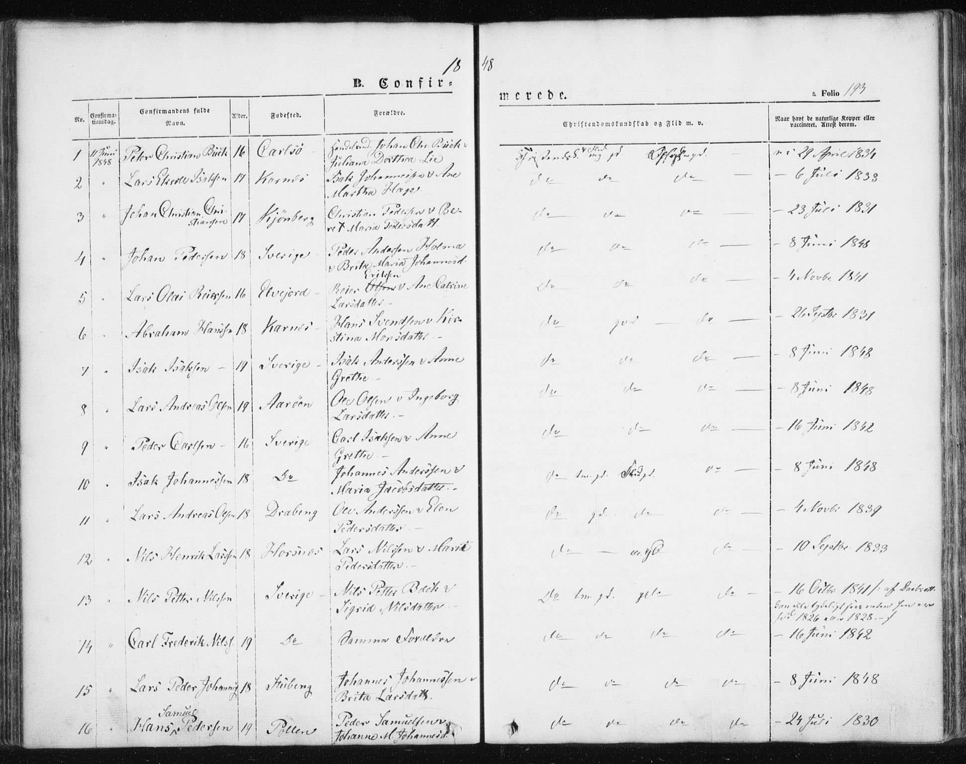 Lyngen sokneprestembete, SATØ/S-1289/H/He/Hea/L0004kirke: Parish register (official) no. 4, 1839-1858, p. 193