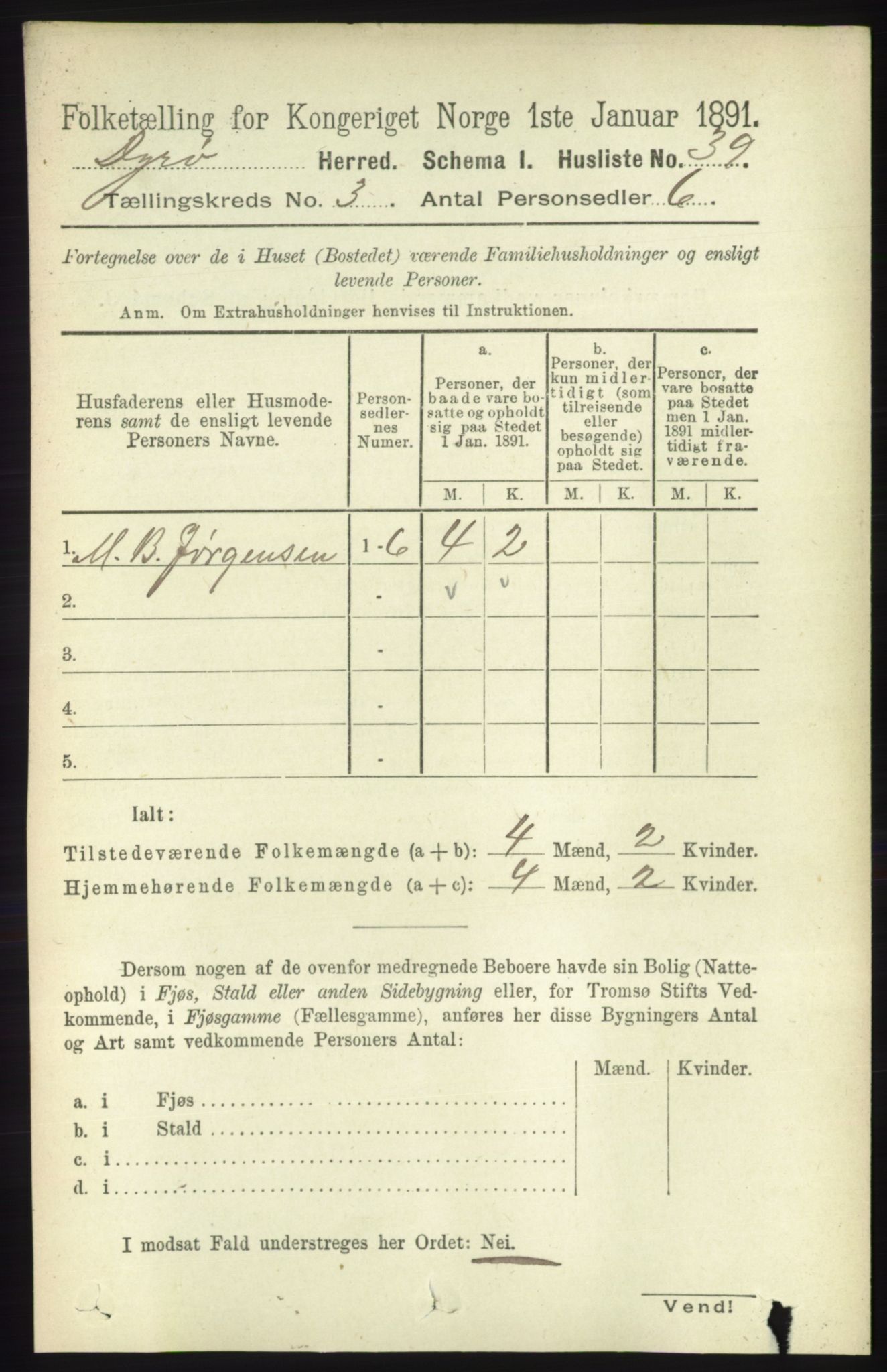 RA, 1891 census for 1926 Dyrøy, 1891, p. 1143