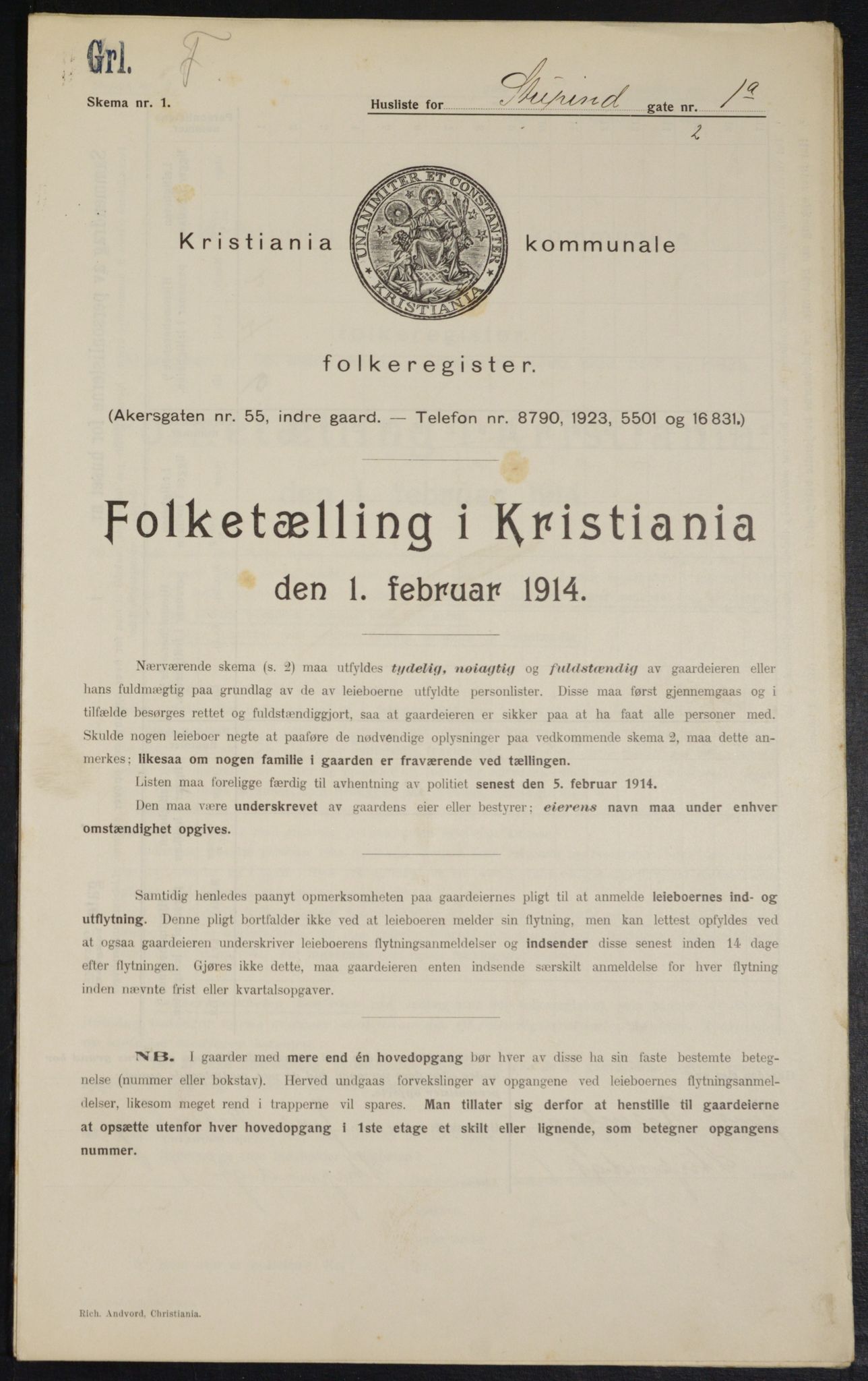 OBA, Municipal Census 1914 for Kristiania, 1914, p. 105199